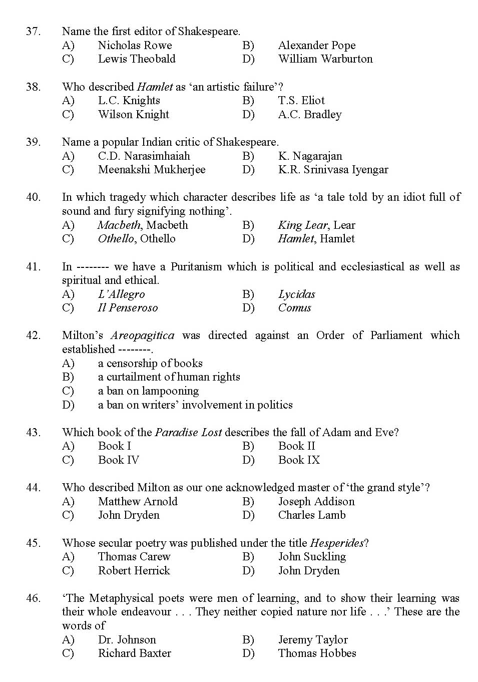 Kerala SET English Exam 2012 Question Code 12907 5