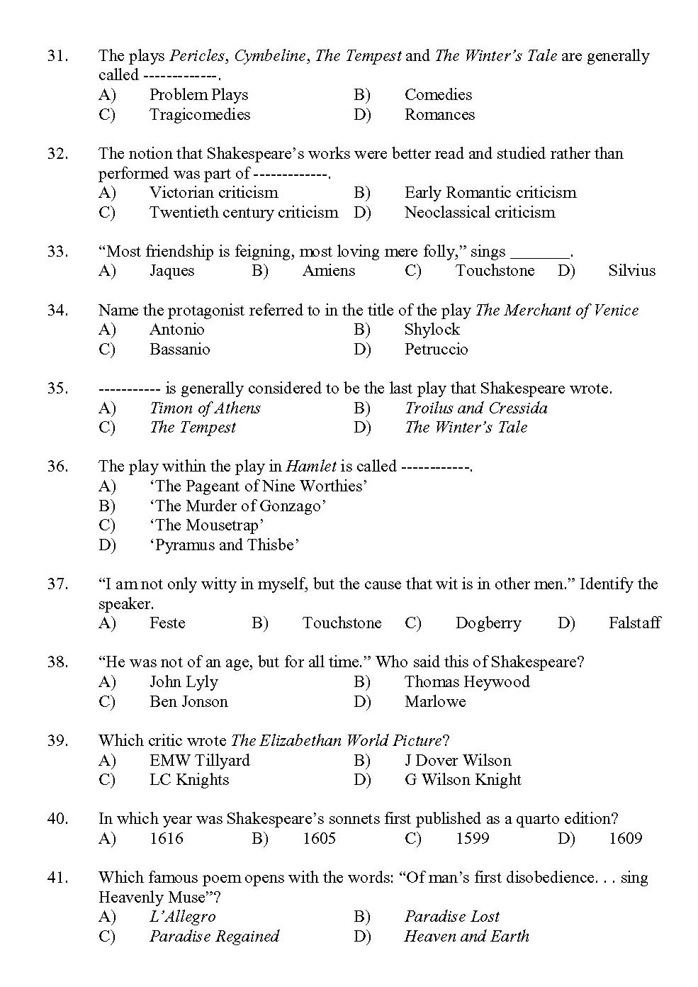 Kerala SET English Exam 2013 Question Code 13607 4