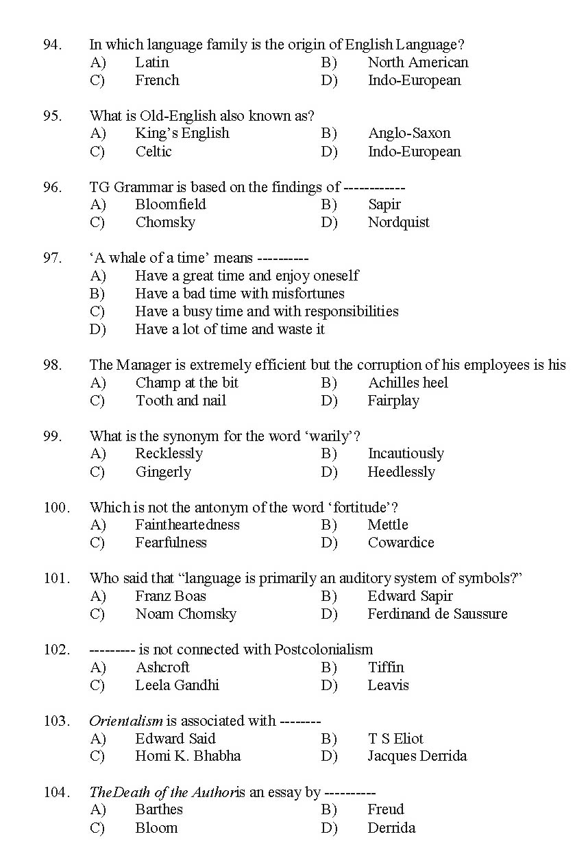 Kerala SET English Exam 2014 Question Code 14207 10