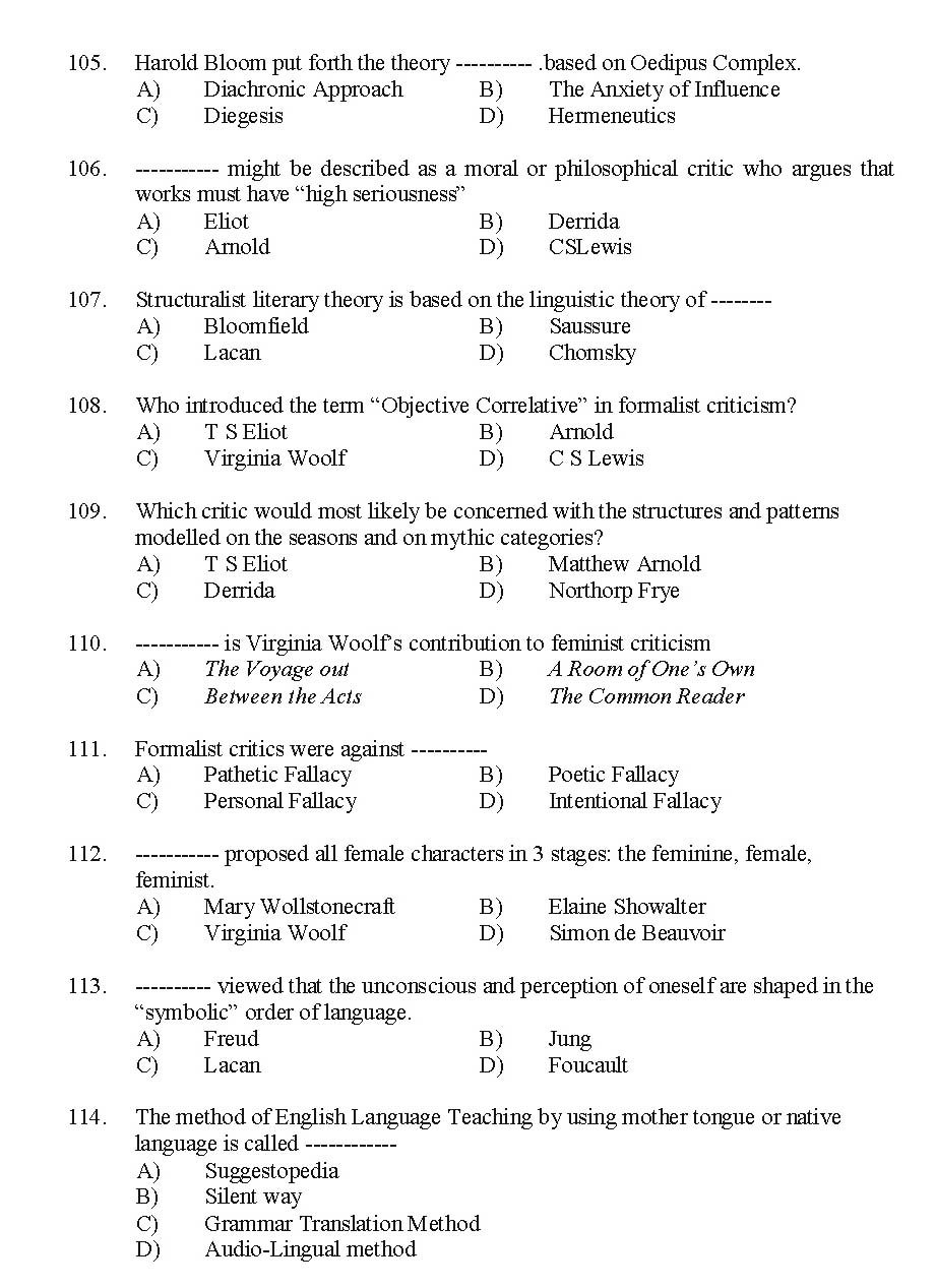 Kerala SET English Exam 2014 Question Code 14207 11