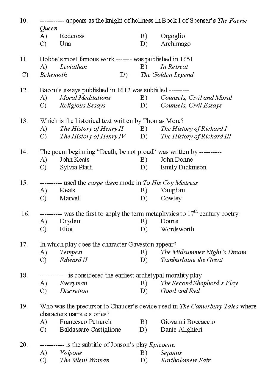 Kerala SET English Exam 2014 Question Code 14207 2
