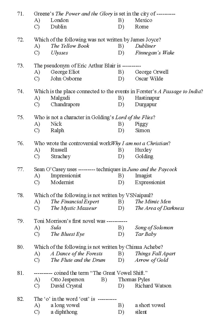 Kerala SET English Exam 2014 Question Code 14207 8