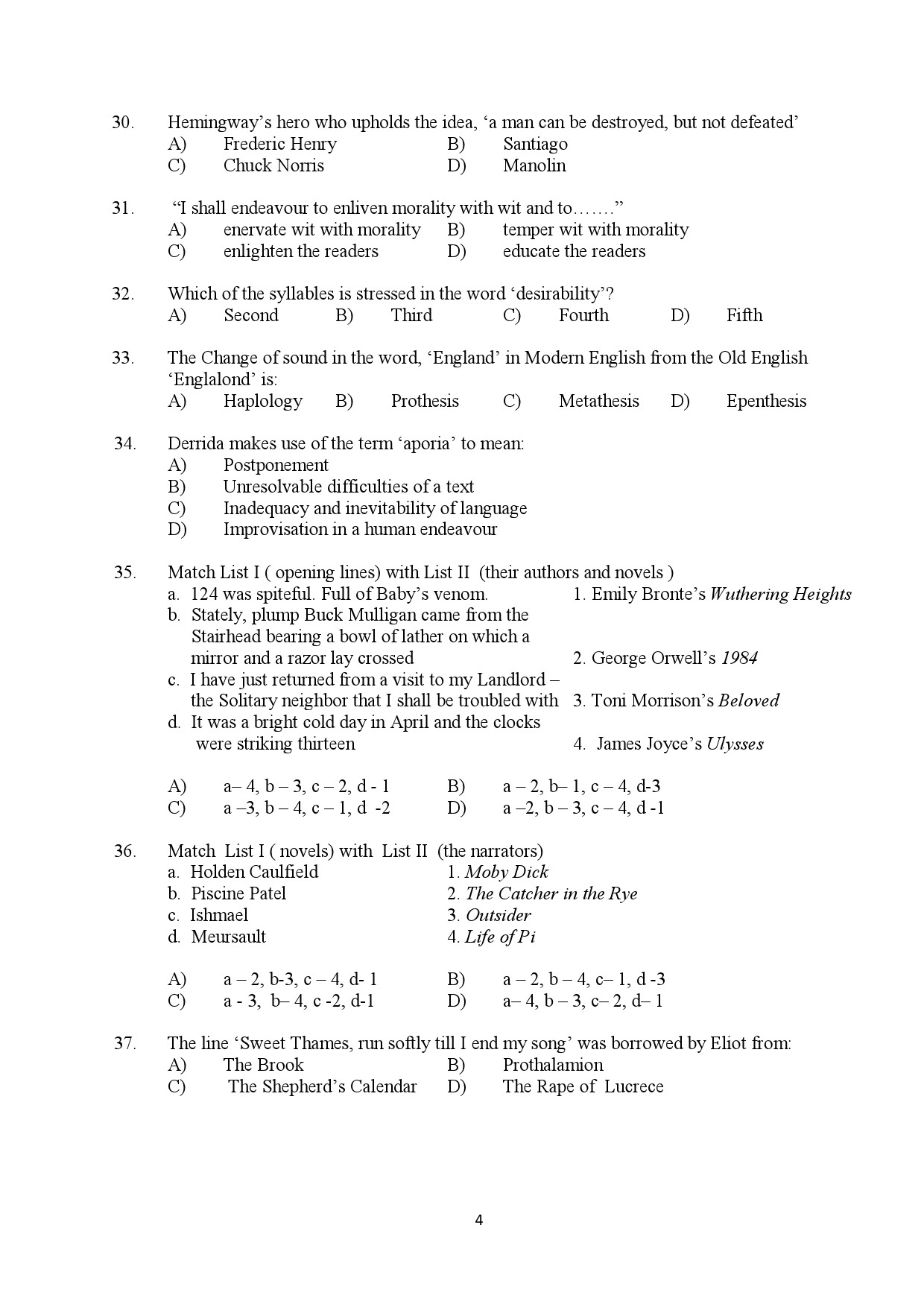 Kerala SET English Exam Question Paper January 2022 4
