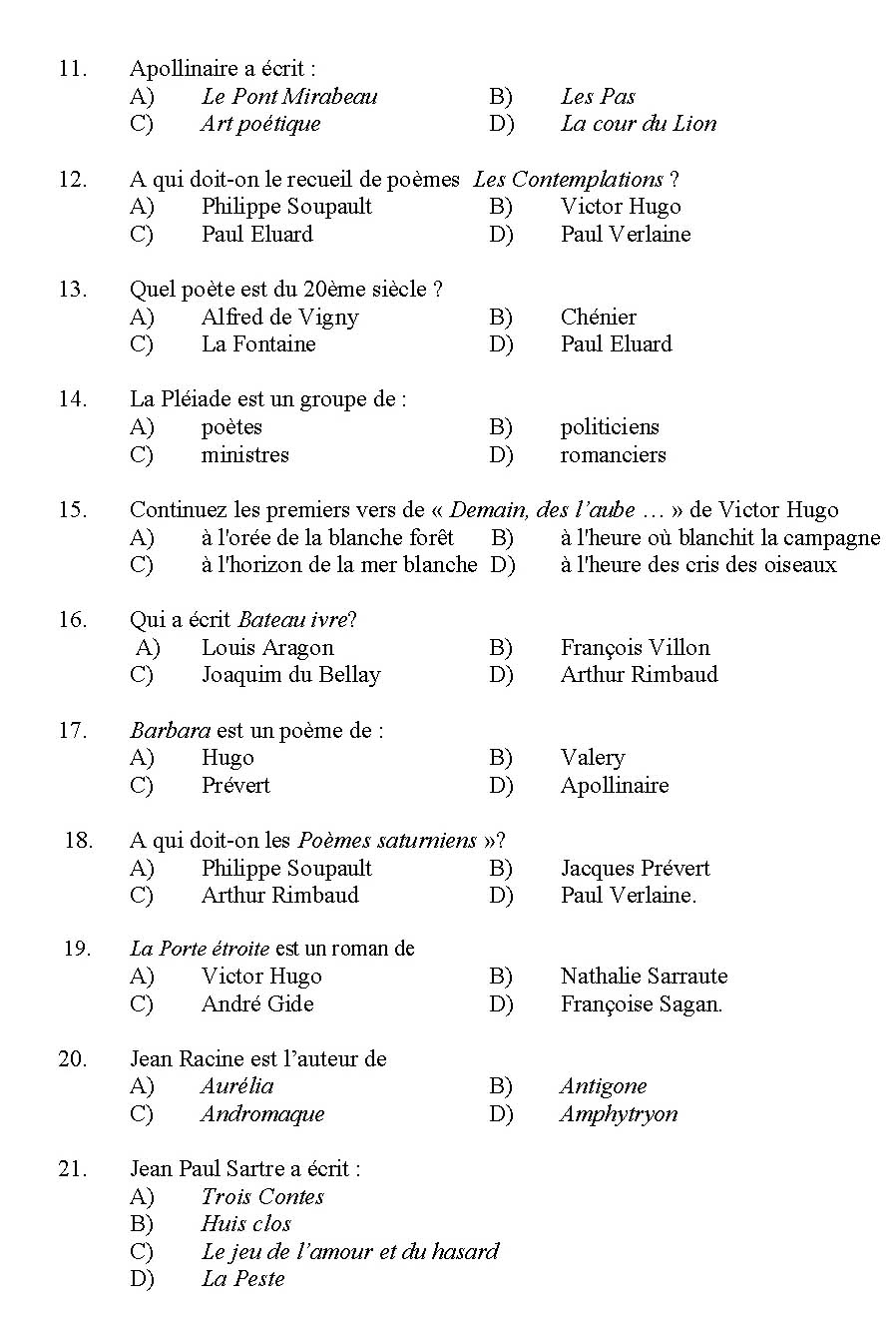 Kerala SET French Exam 2012 Question Code 12908 2
