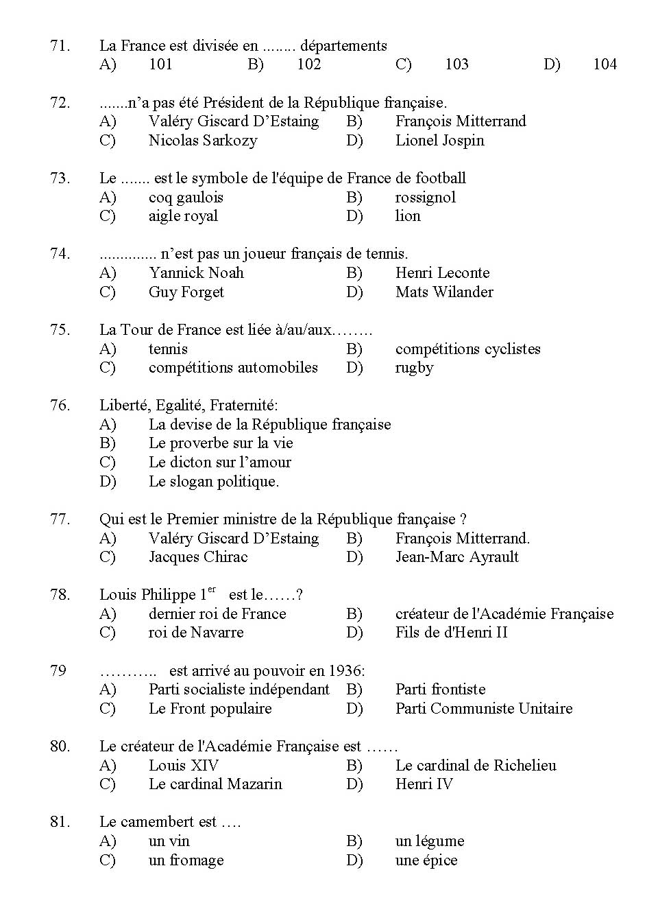 Kerala SET French Exam 2012 Question Code 12908 7