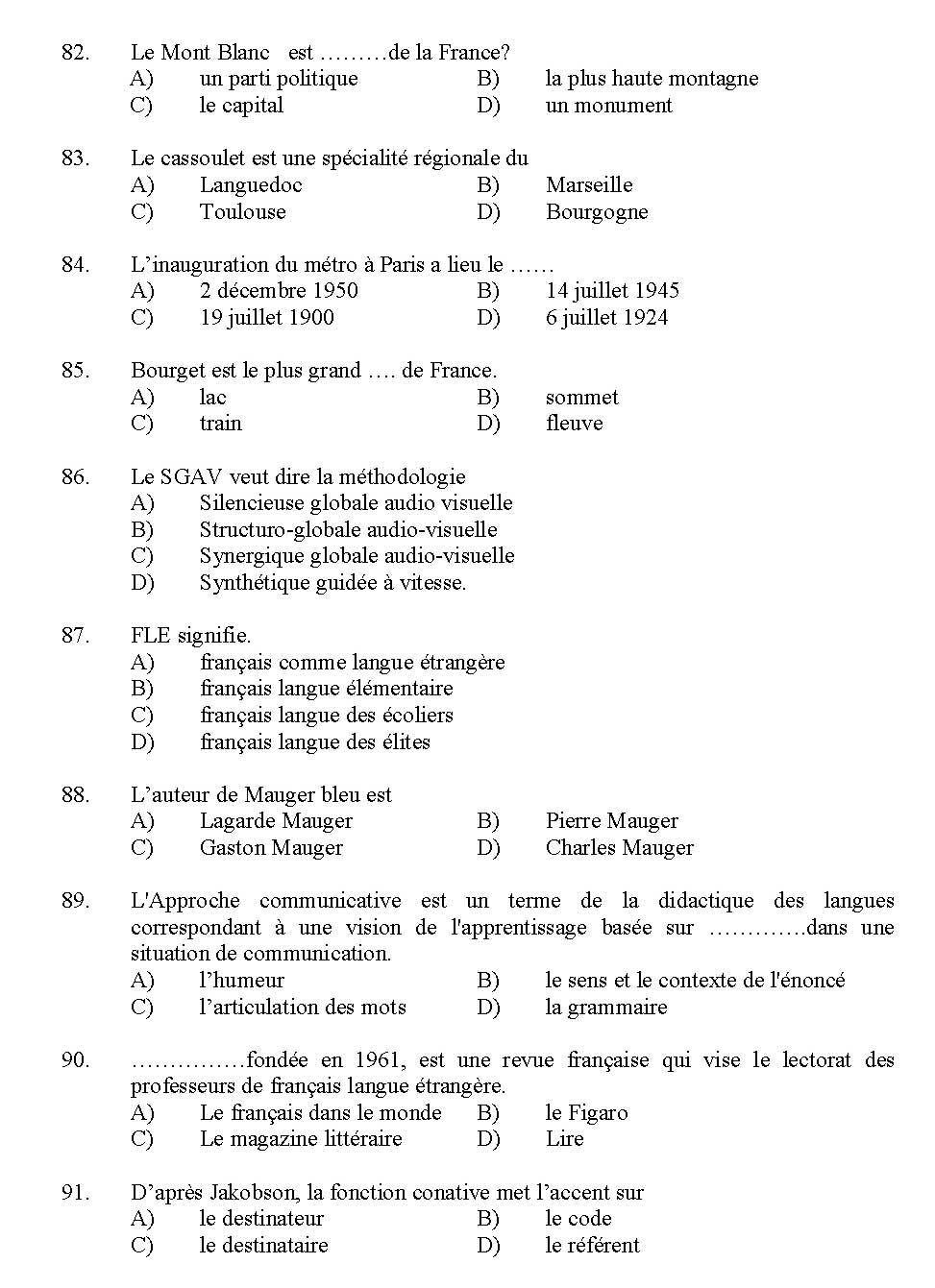 Kerala SET French Exam 2012 Question Code 12908 8