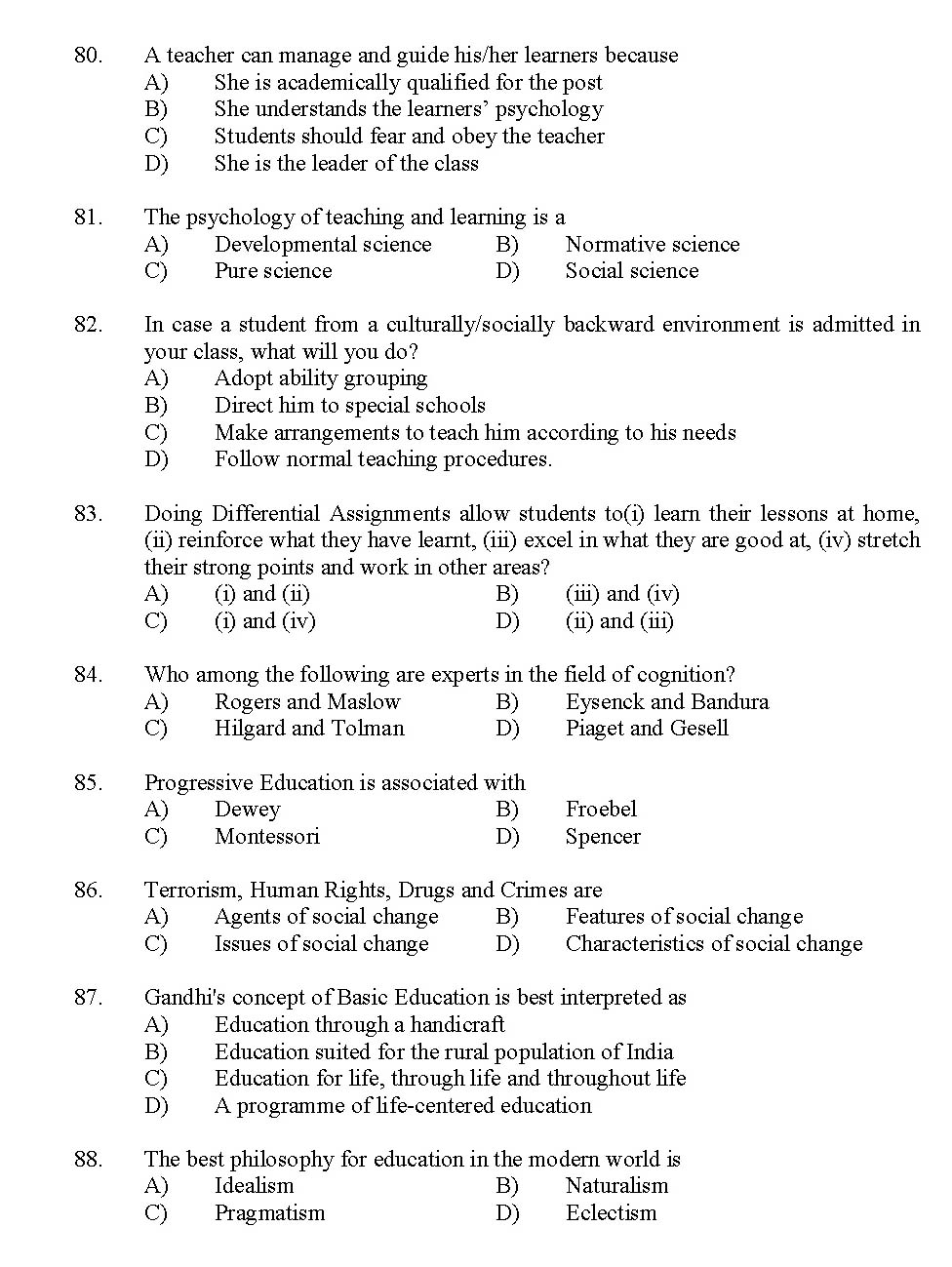 Kerala SET General Knowledge Exam 2012 Question Code 12936 10