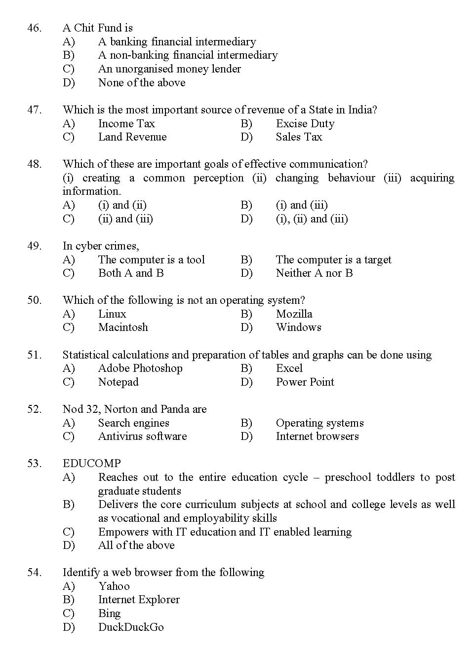 Kerala SET General Knowledge Exam 2012 Question Code 12936 6