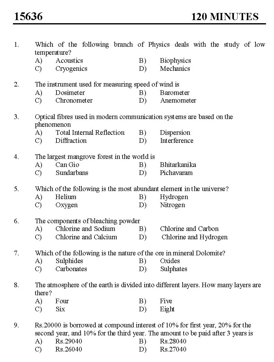 Kerala SET General Knowledge Exam 2015 Question Code 15636 1