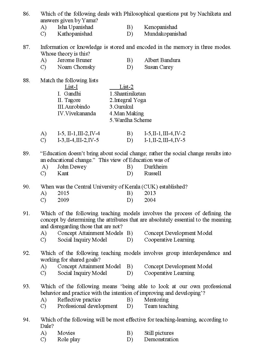 Kerala SET General Knowledge Exam 2015 Question Code 15636 10