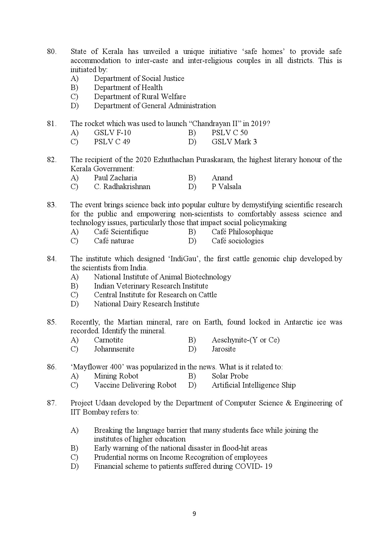Kerala SET General Knowledge Exam Question Paper January 2022 9
