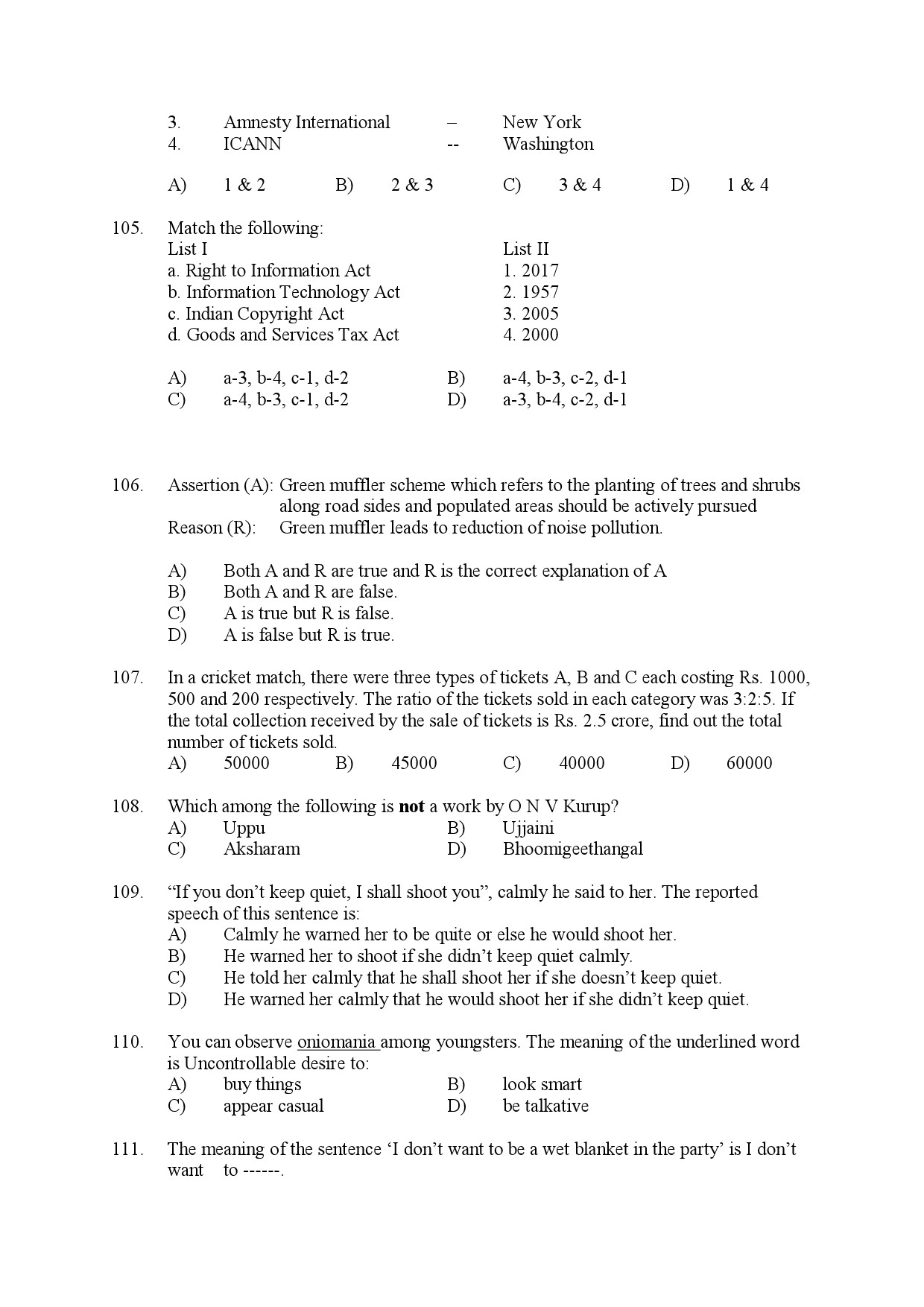 Kerala SET General Knowledge Exam Question Paper July 2022 13
