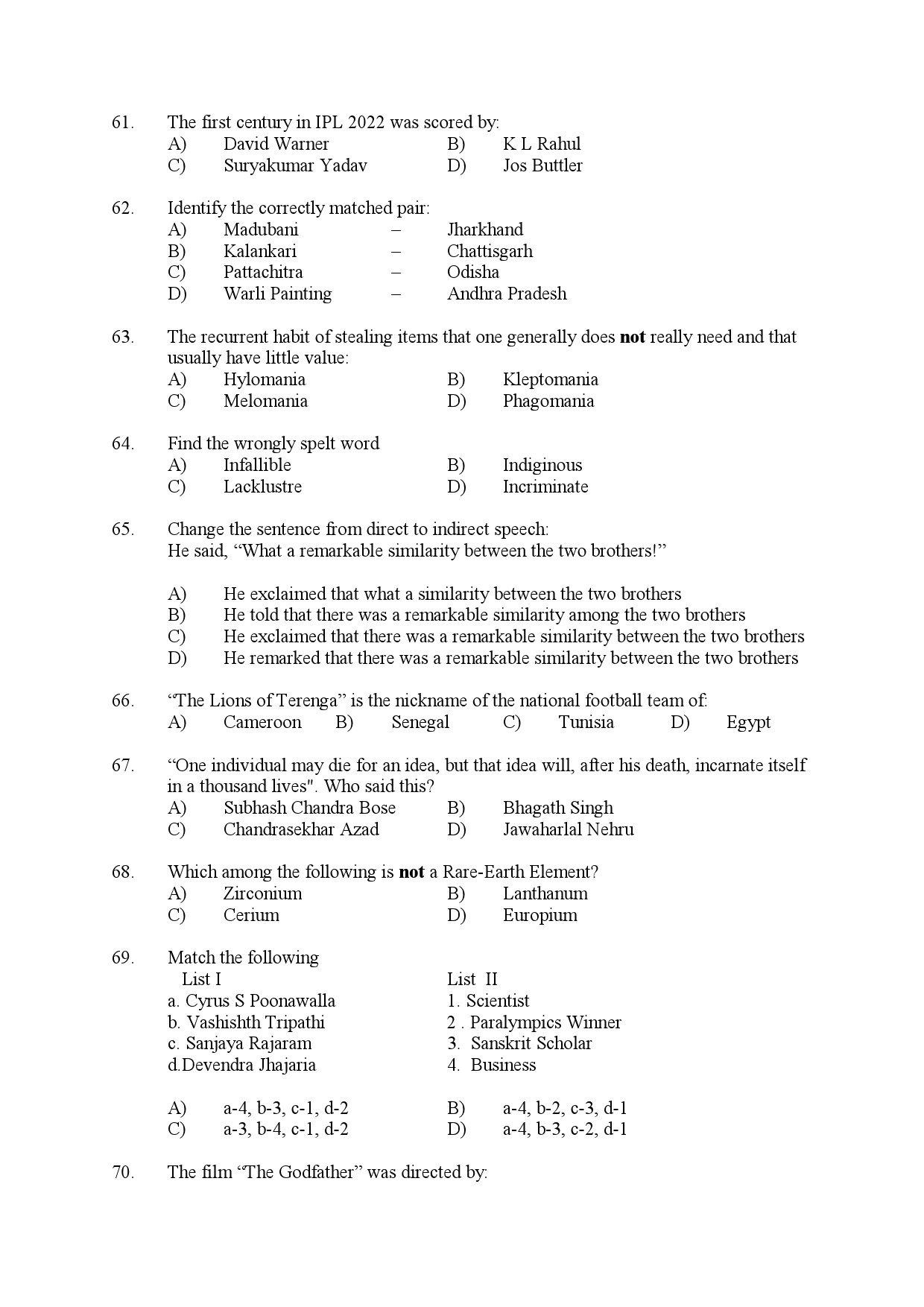 Kerala SET General Knowledge Exam Question Paper July 2022 8