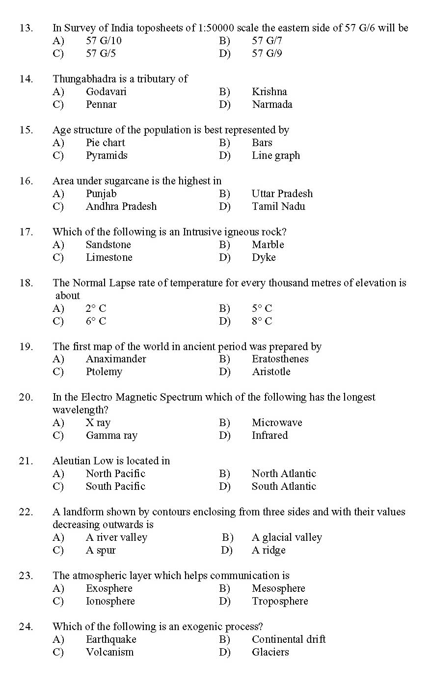 Kerala SET Geography Exam 2011 Question Code 91110 2