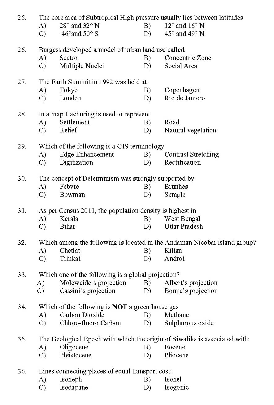 Kerala SET Geography Exam 2011 Question Code 91110 3