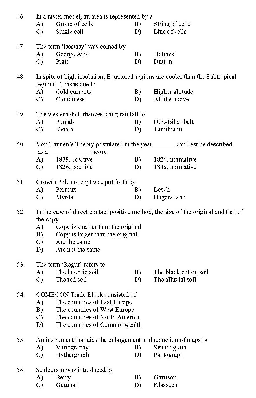 Kerala SET Geography Exam 2011 Question Code 91110 5