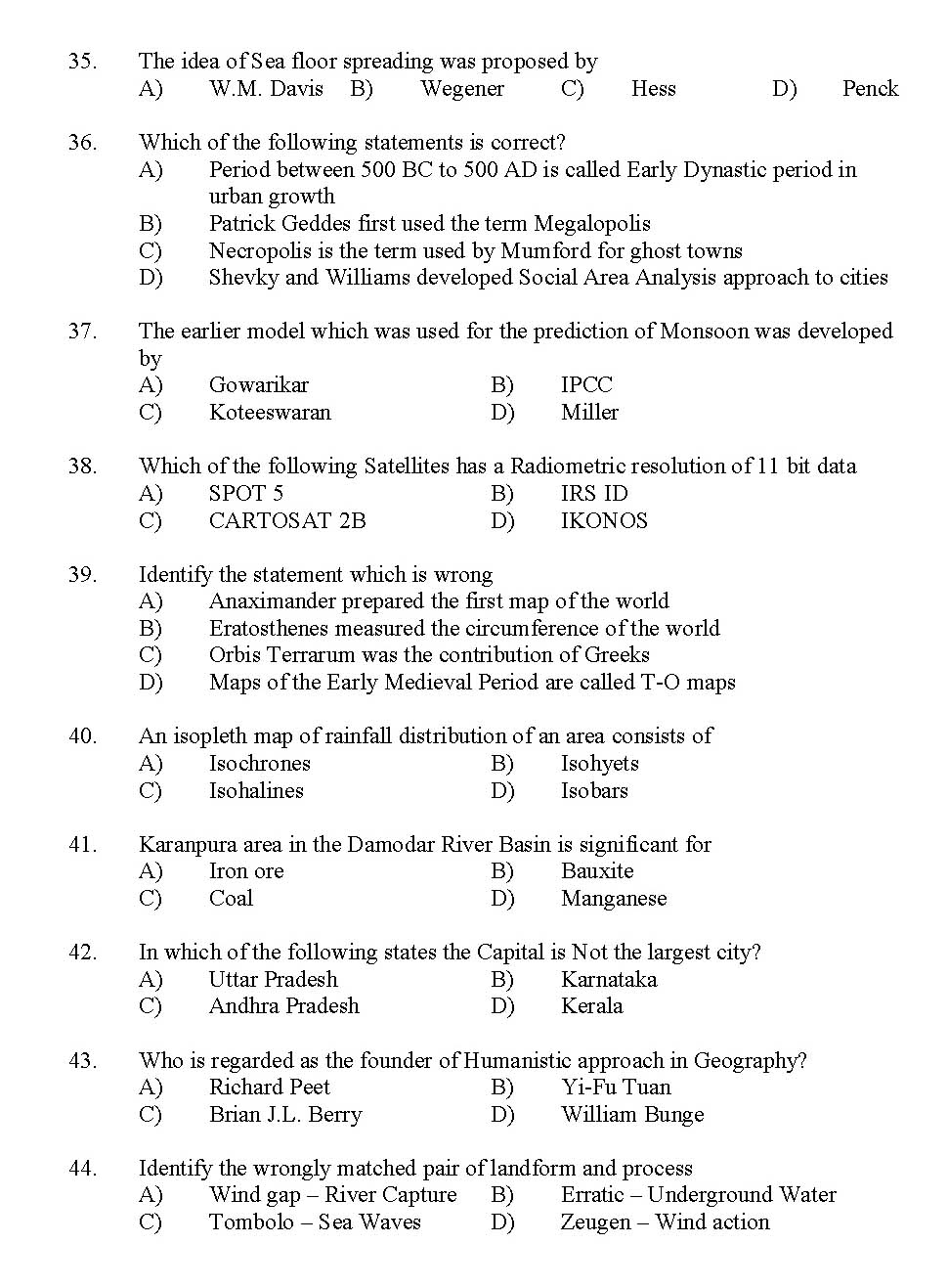 Kerala SET Geography Exam 2012 Question Code 12910 4