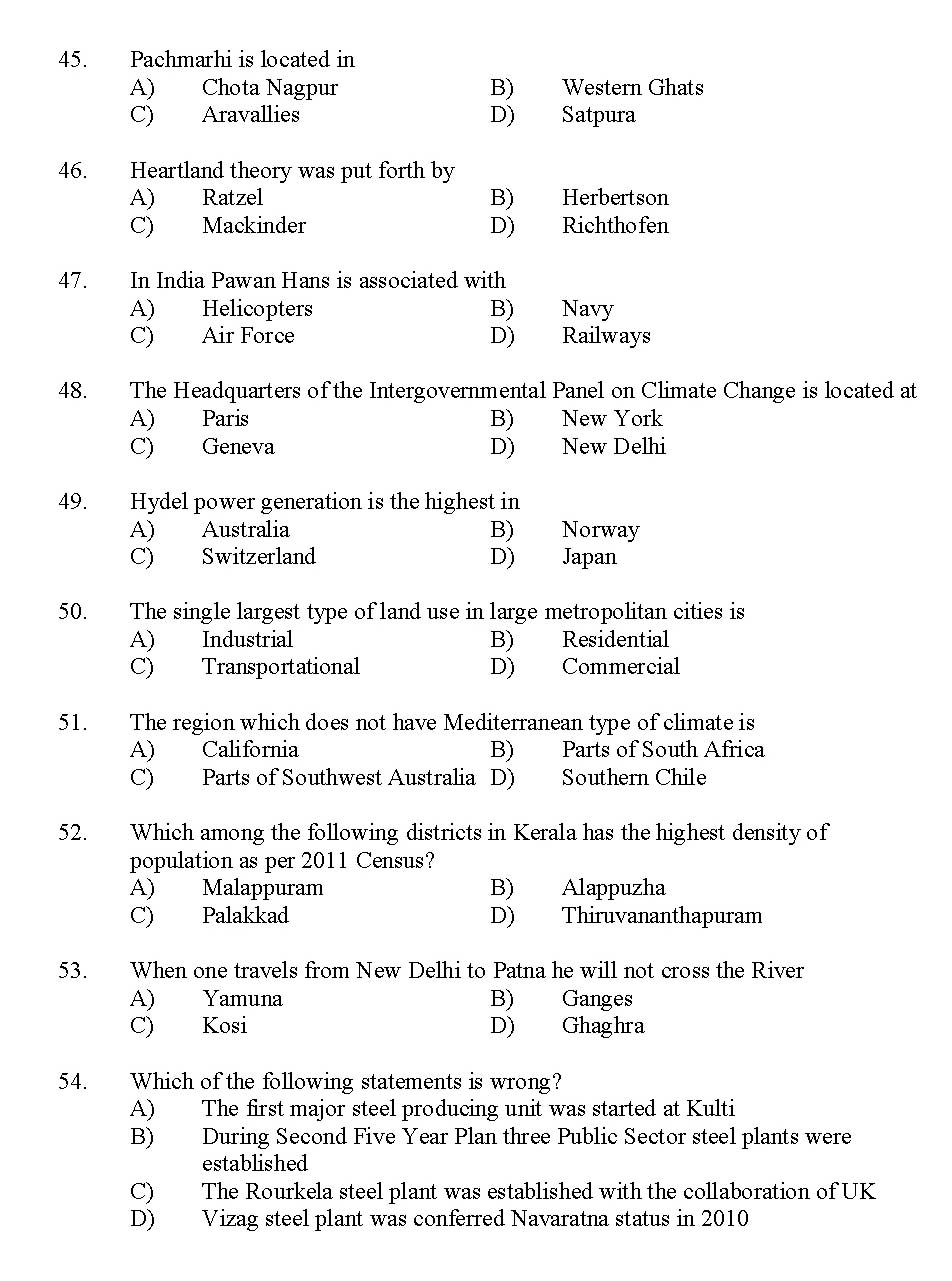 Kerala SET Geography Exam 2012 Question Code 12910 5