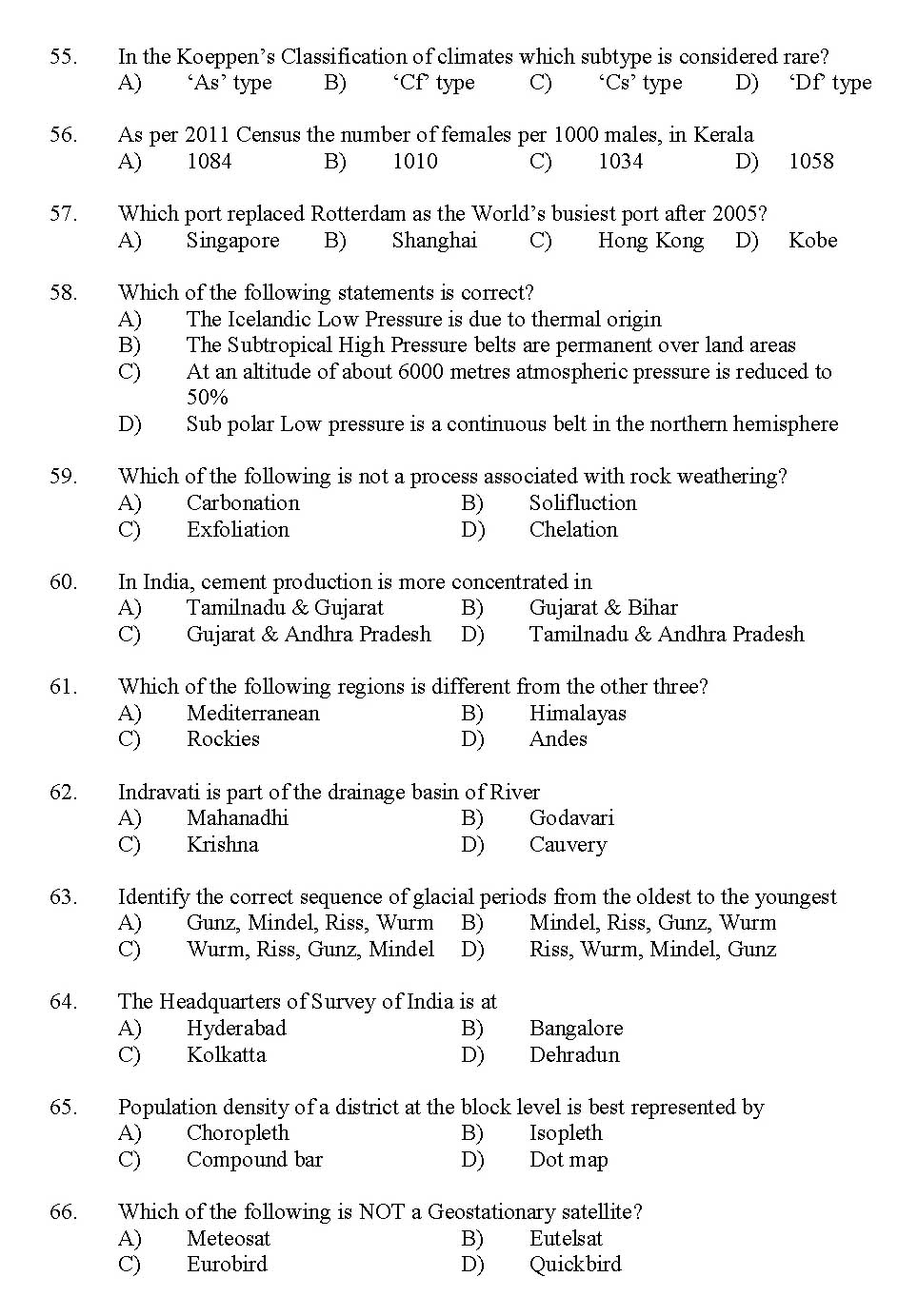 Kerala SET Geography Exam 2012 Question Code 12910 6