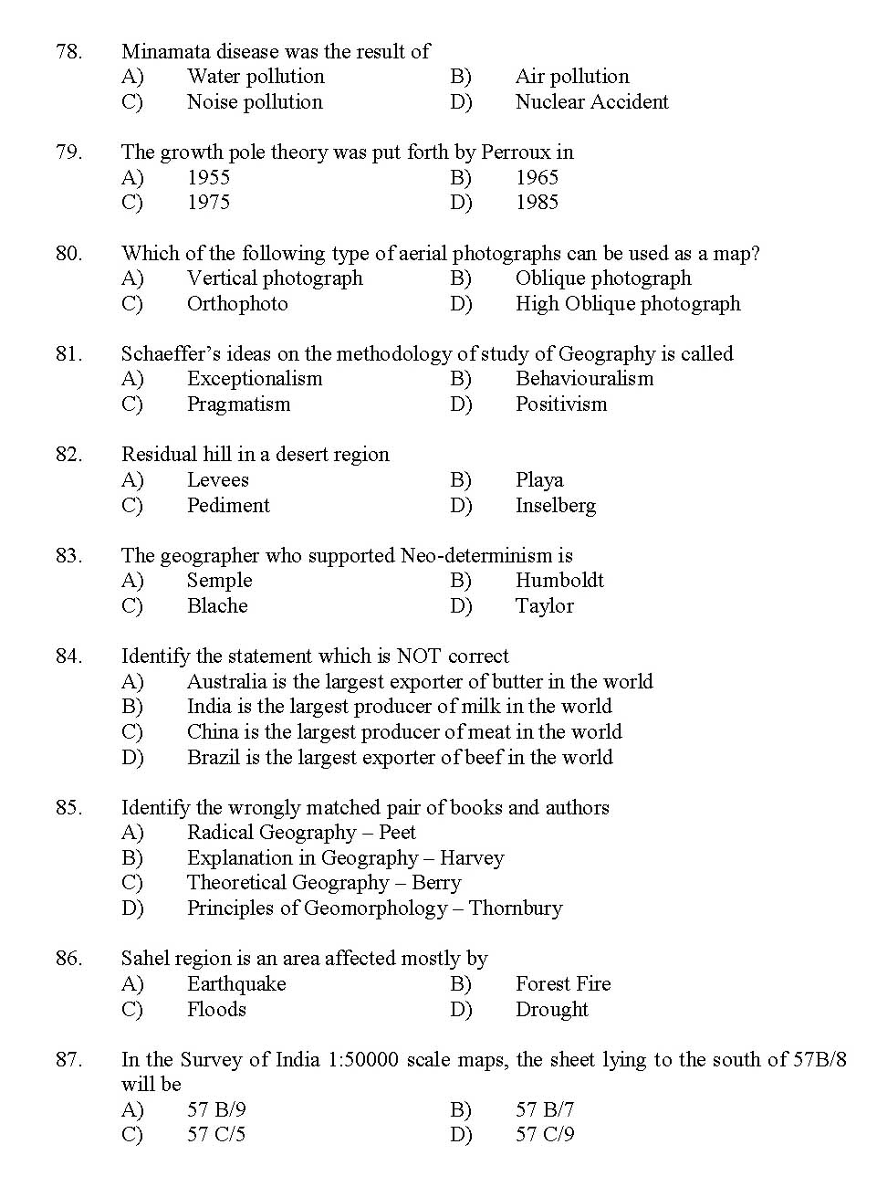 Kerala SET Geography Exam 2012 Question Code 12910 8