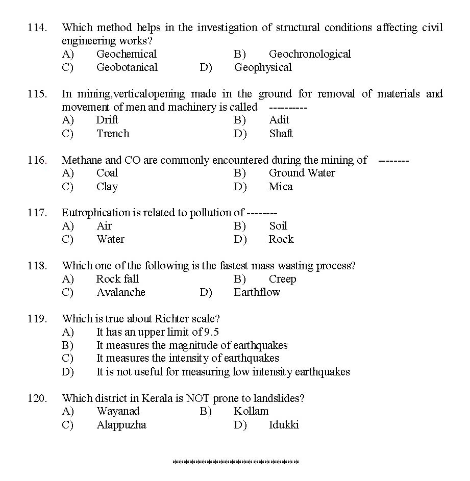 Kerala SET Geography Exam 2014 Question Code 14211 11