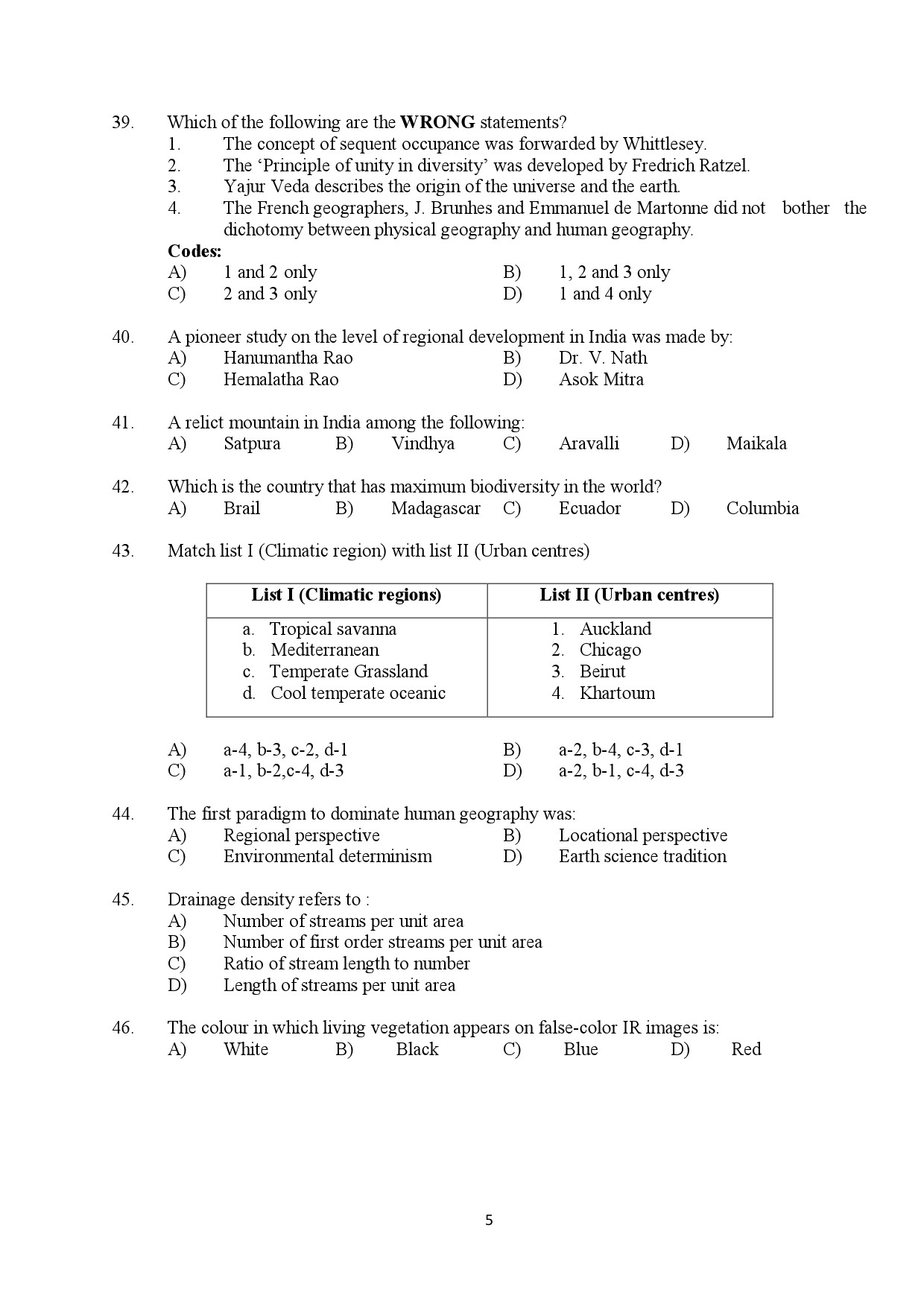 Kerala SET Geography Exam Question Paper February 2018 5