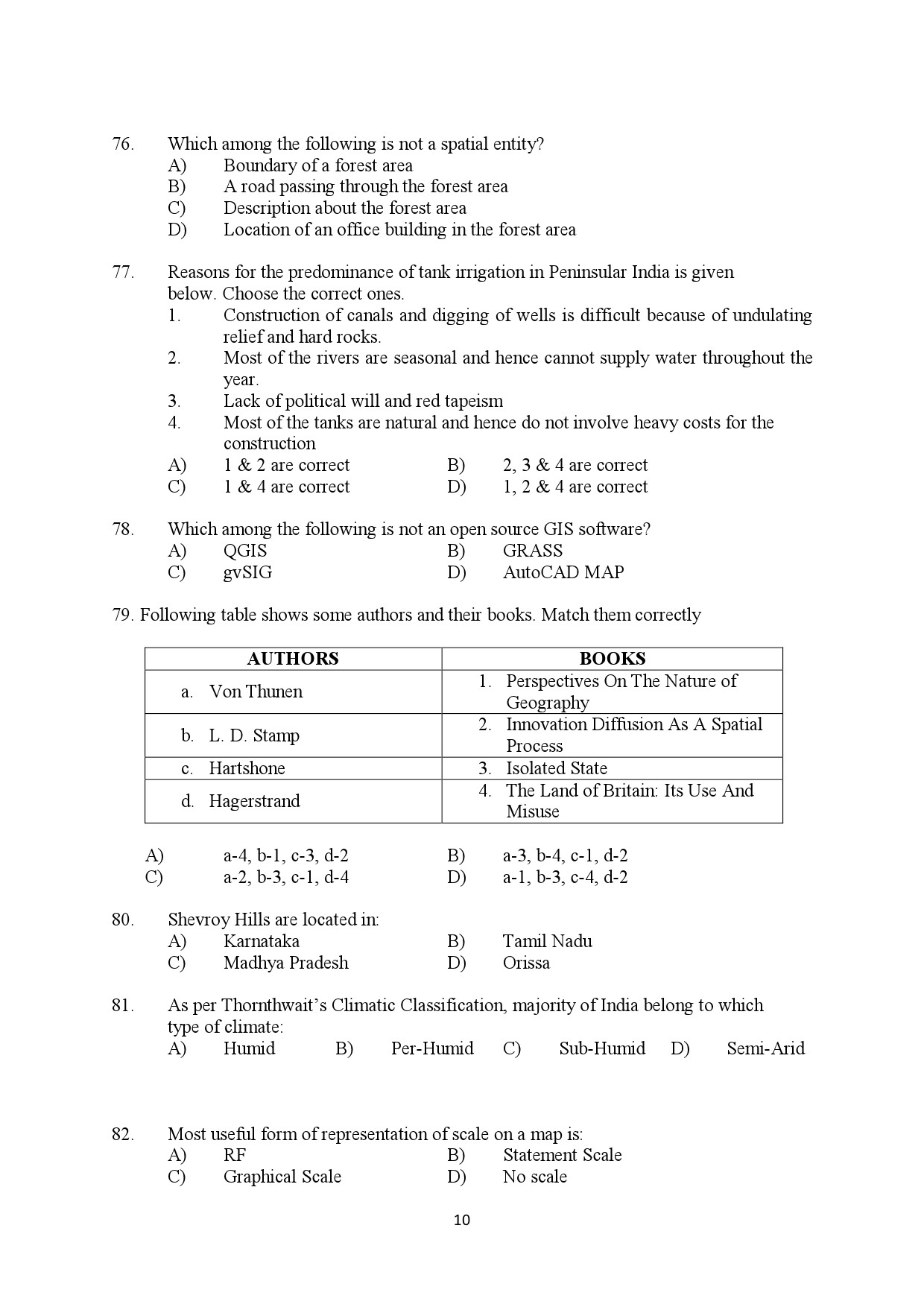 Kerala SET Geography Exam Question Paper July 2018 10