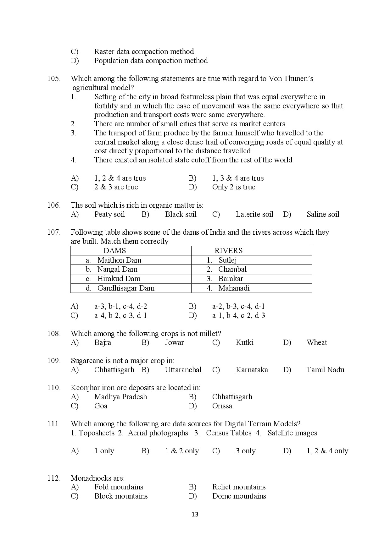 Kerala SET Geography Exam Question Paper July 2018 13
