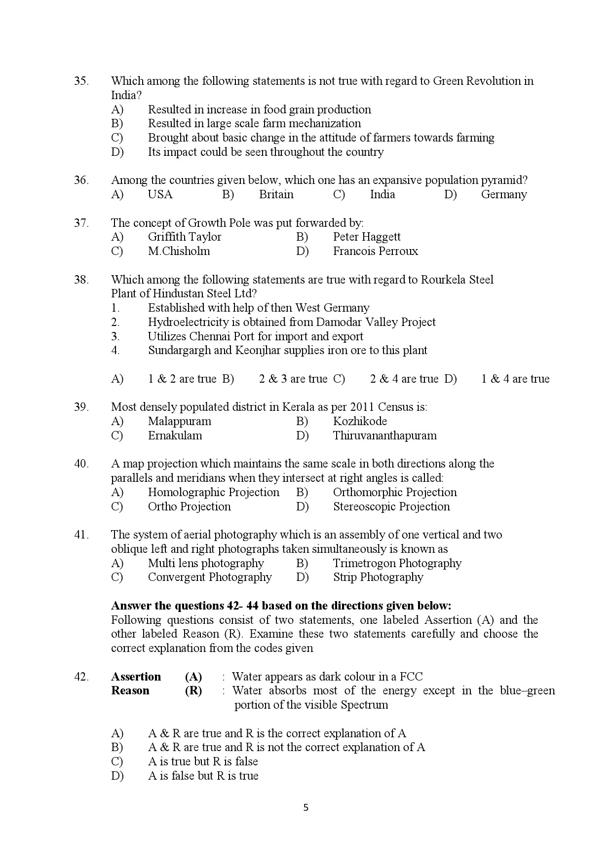 Kerala SET Geography Exam Question Paper July 2018 5
