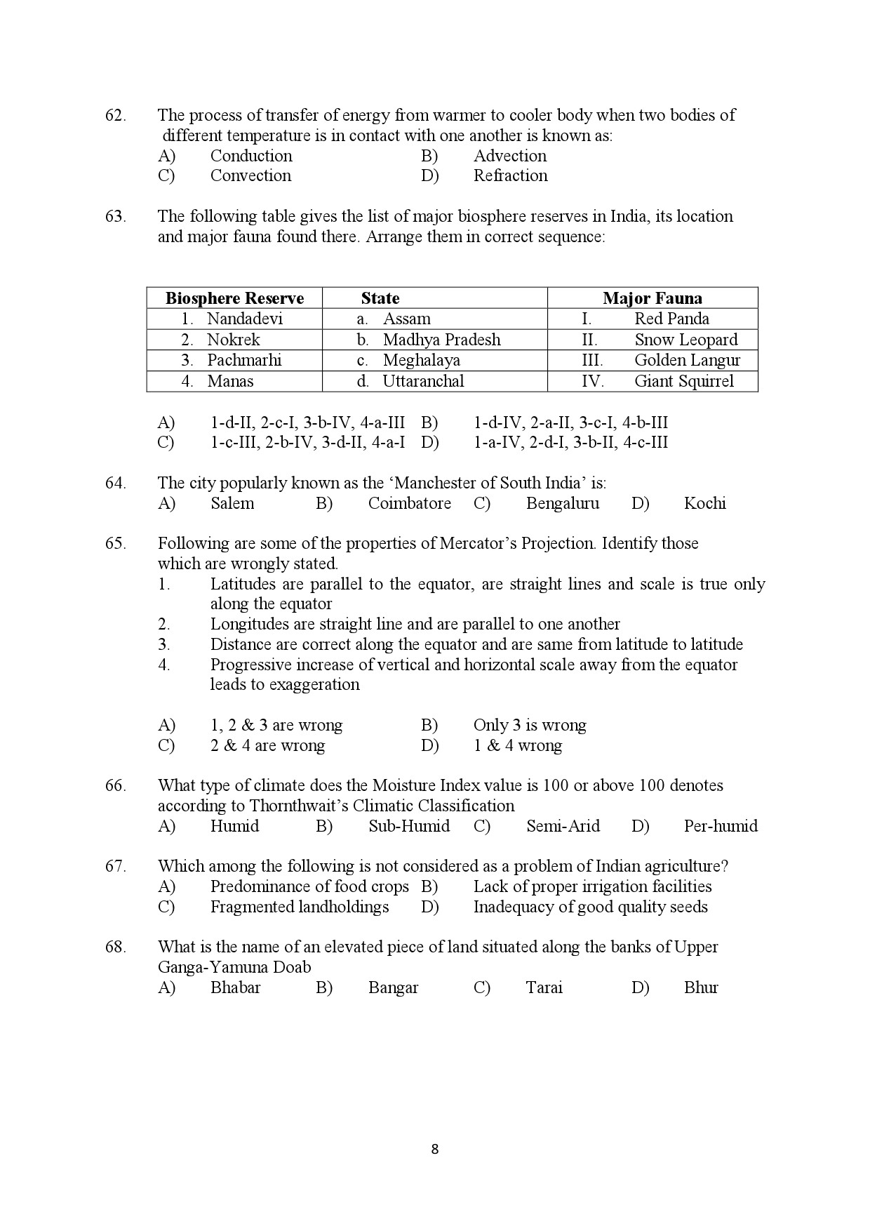 Kerala SET Geography Exam Question Paper July 2018 8