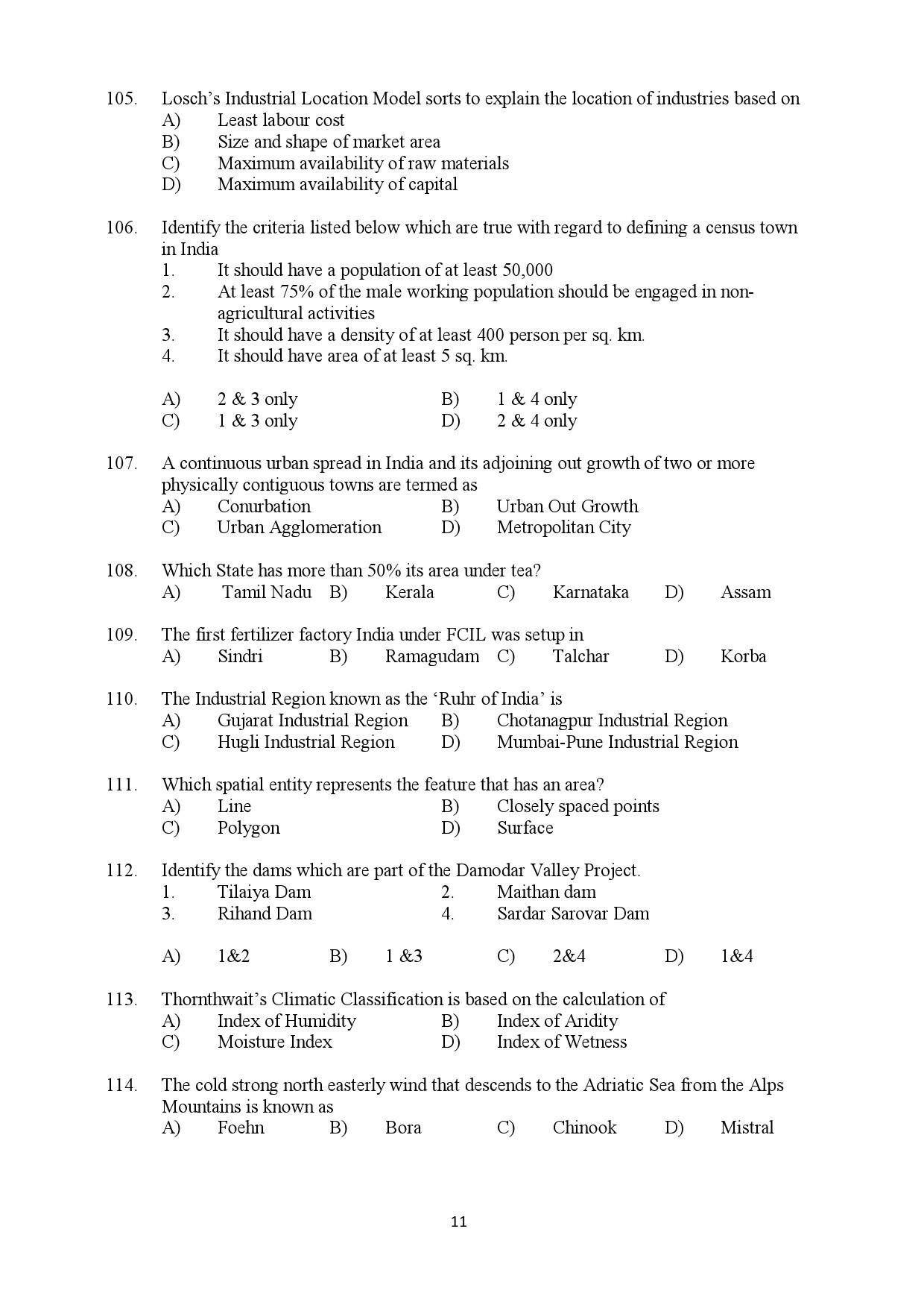 Kerala SET Geography Exam Question Paper July 2019 11
