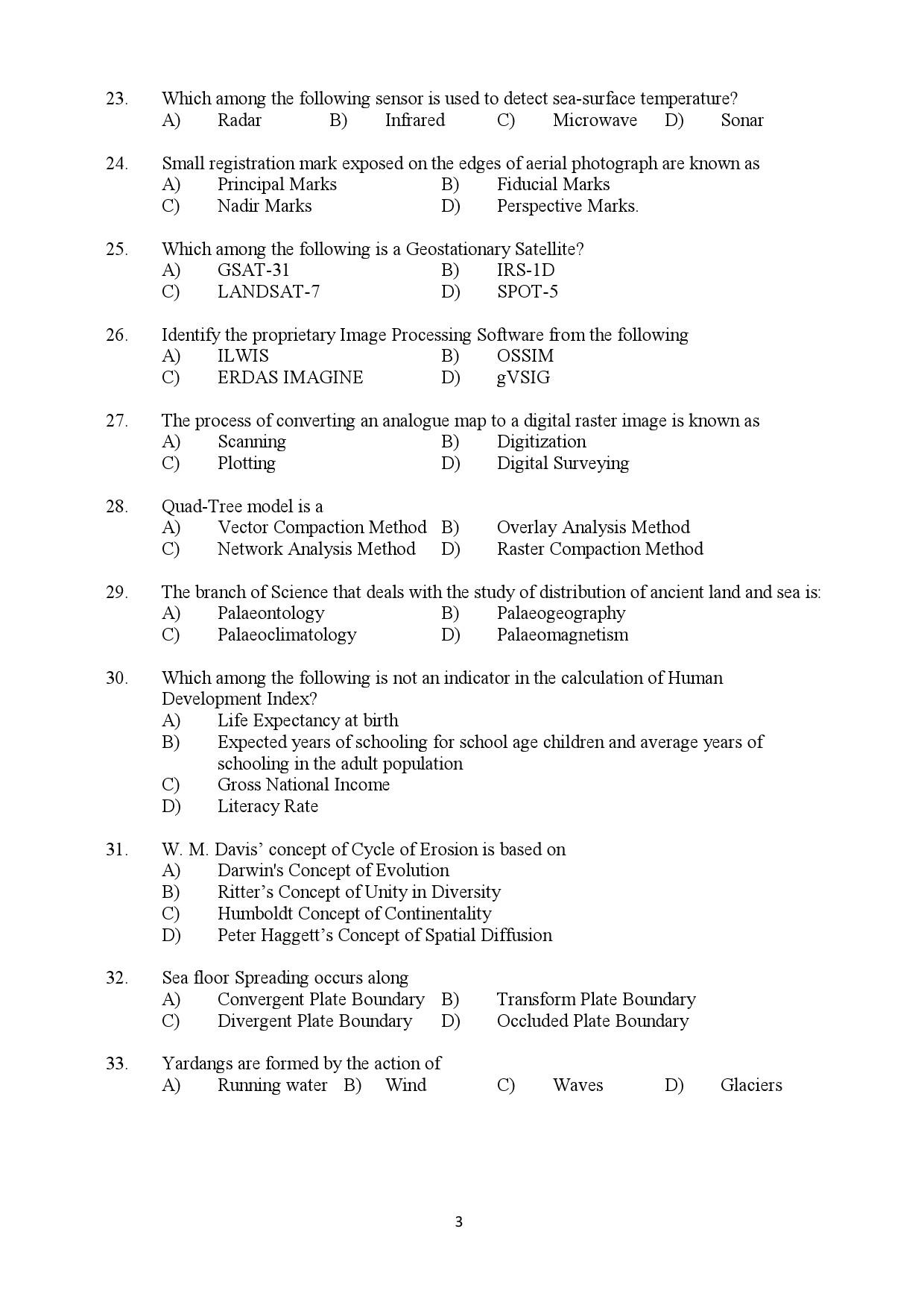 Kerala SET Geography Exam Question Paper July 2019 3