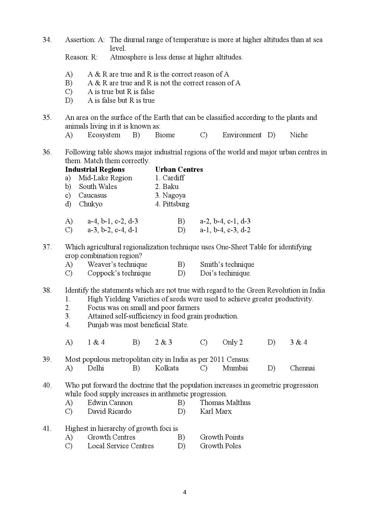 Kerala SET Geography Exam Question Paper July 2019 4