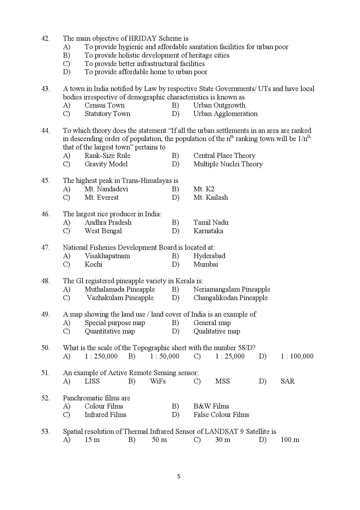 Kerala SET Geography Exam Question Paper July 2019 5