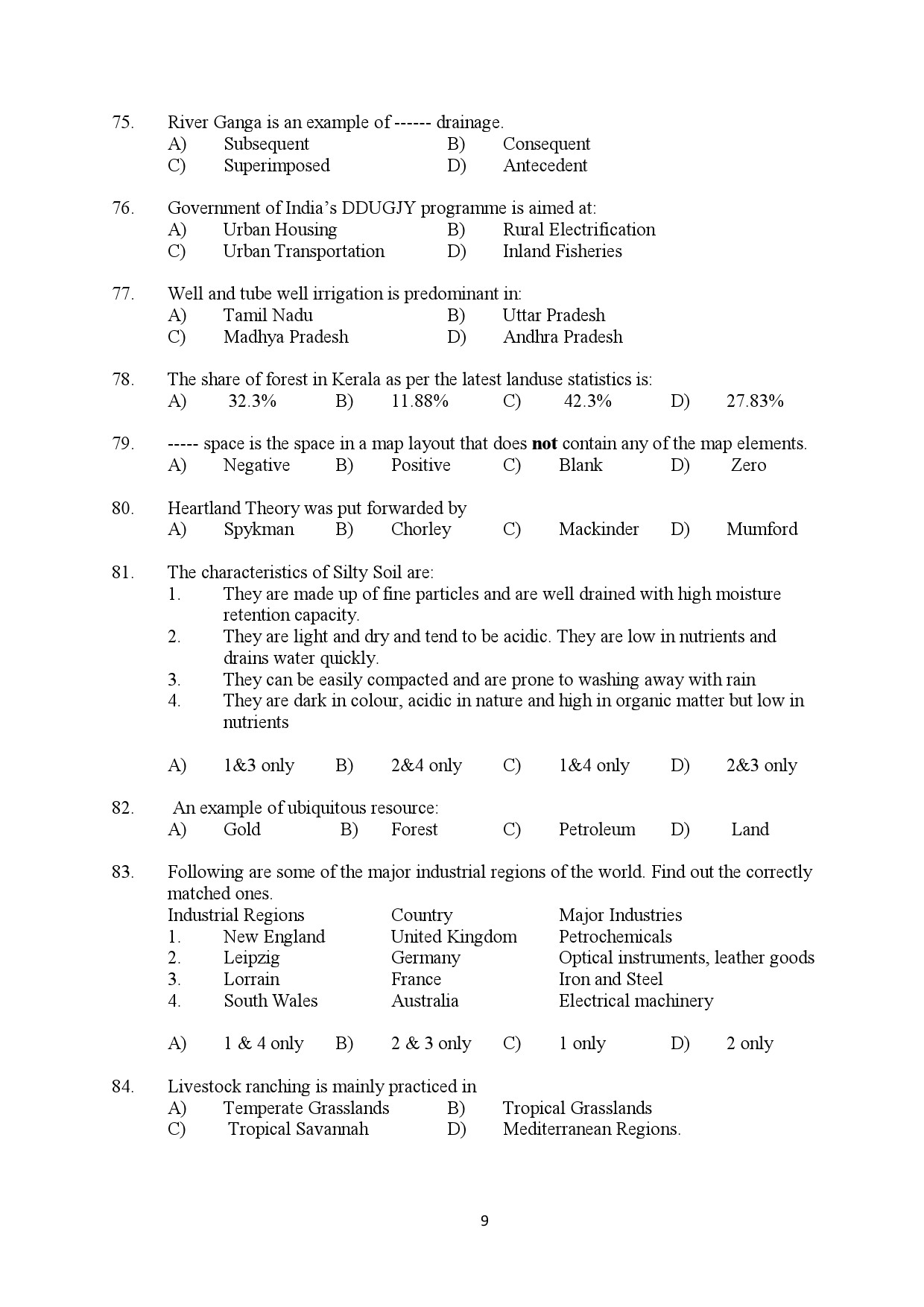 Kerala SET Geography Exam Question Paper July 2022 9