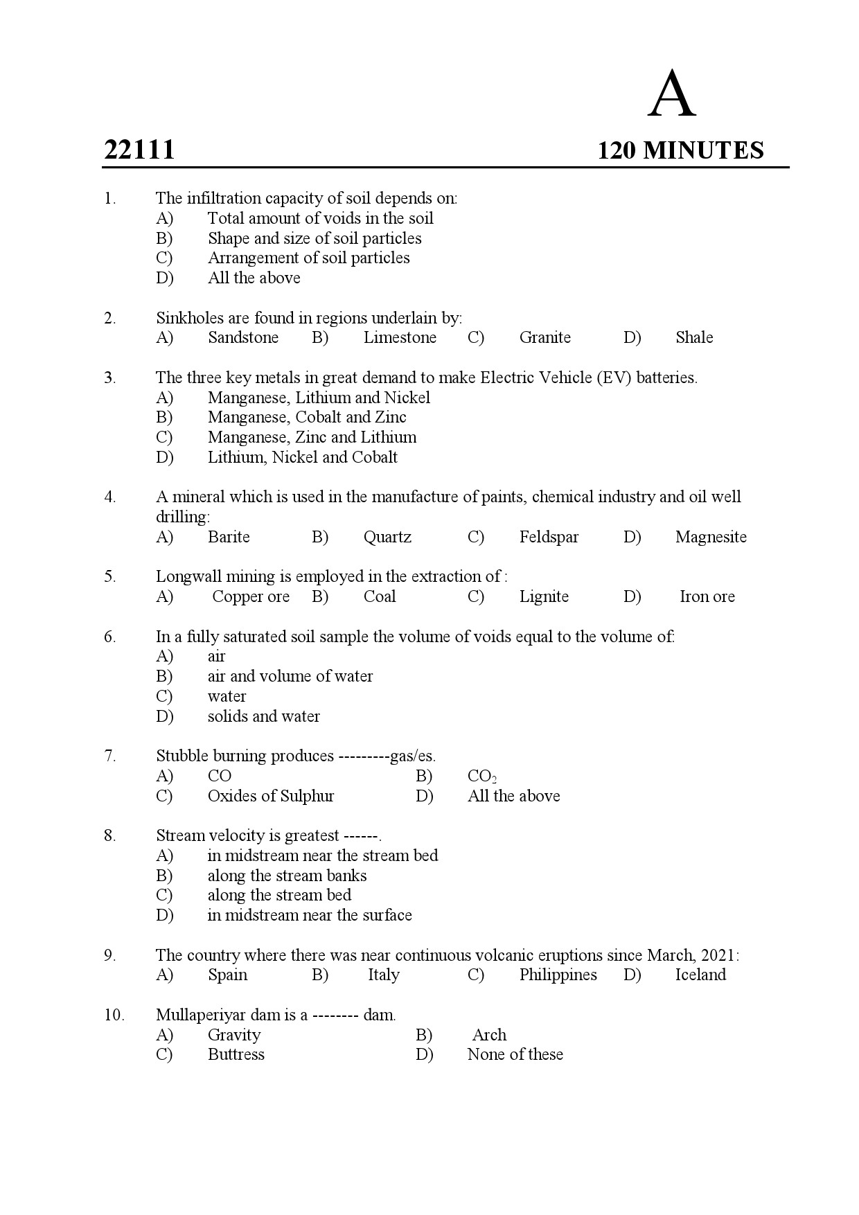 Kerala SET Geology Exam Question Paper January 2022 1