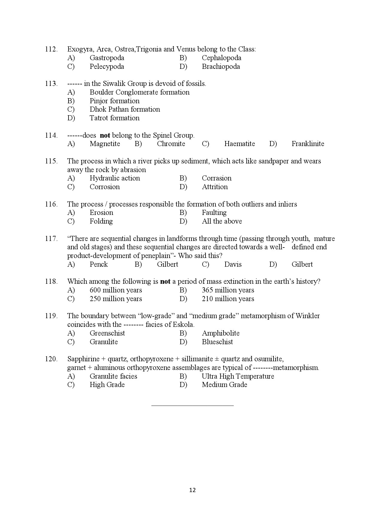Kerala SET Geology Exam Question Paper January 2022 12