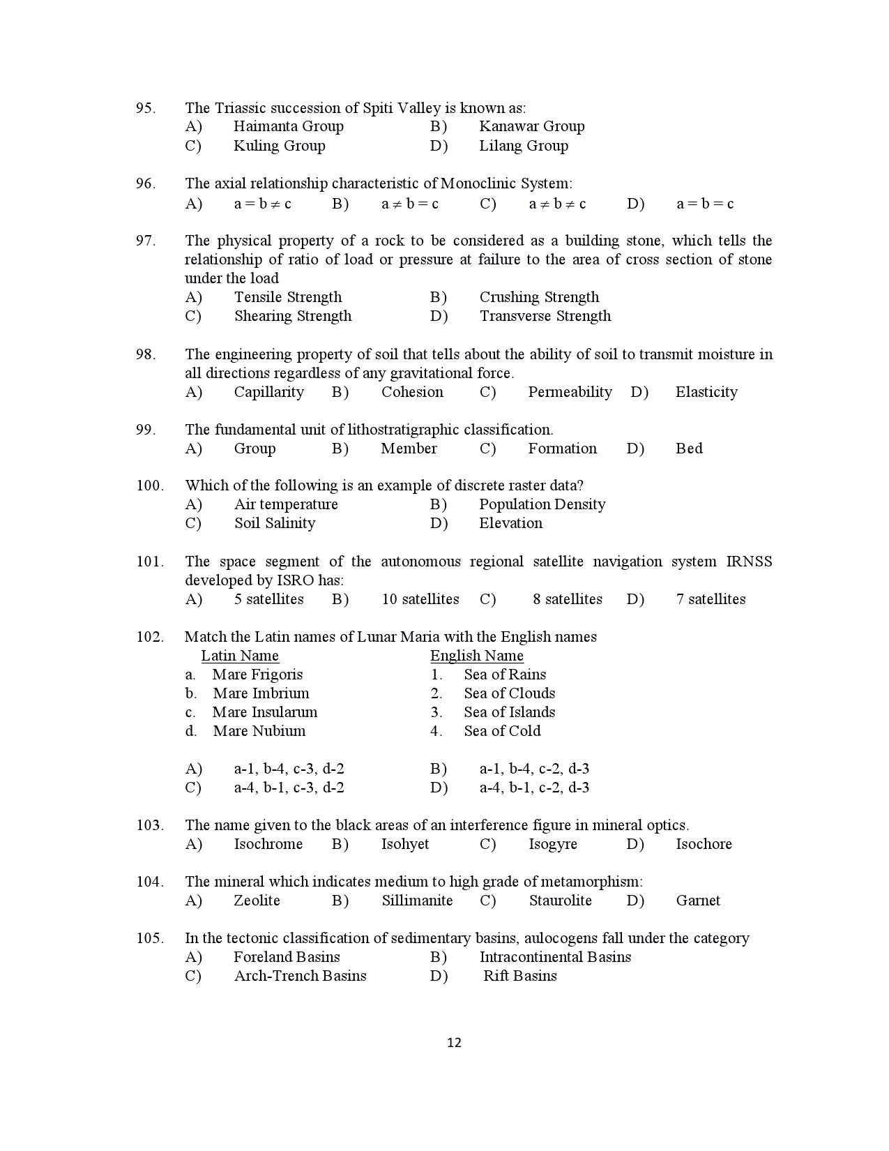 Kerala SET Geology Exam Question Paper July 2021 12