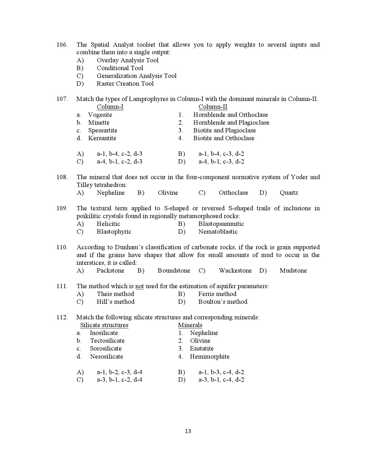 Kerala SET Geology Exam Question Paper July 2021 13