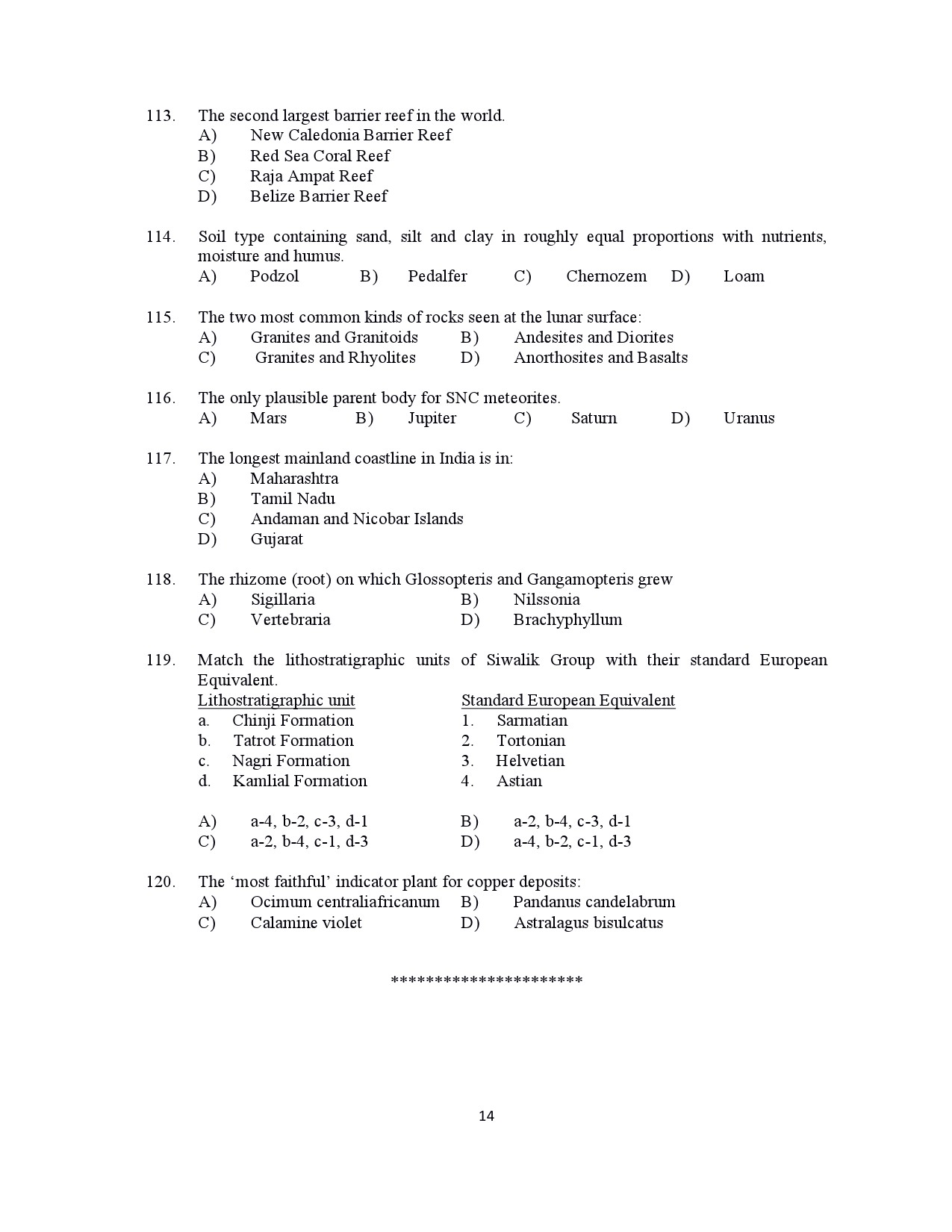 Kerala SET Geology Exam Question Paper July 2021 14