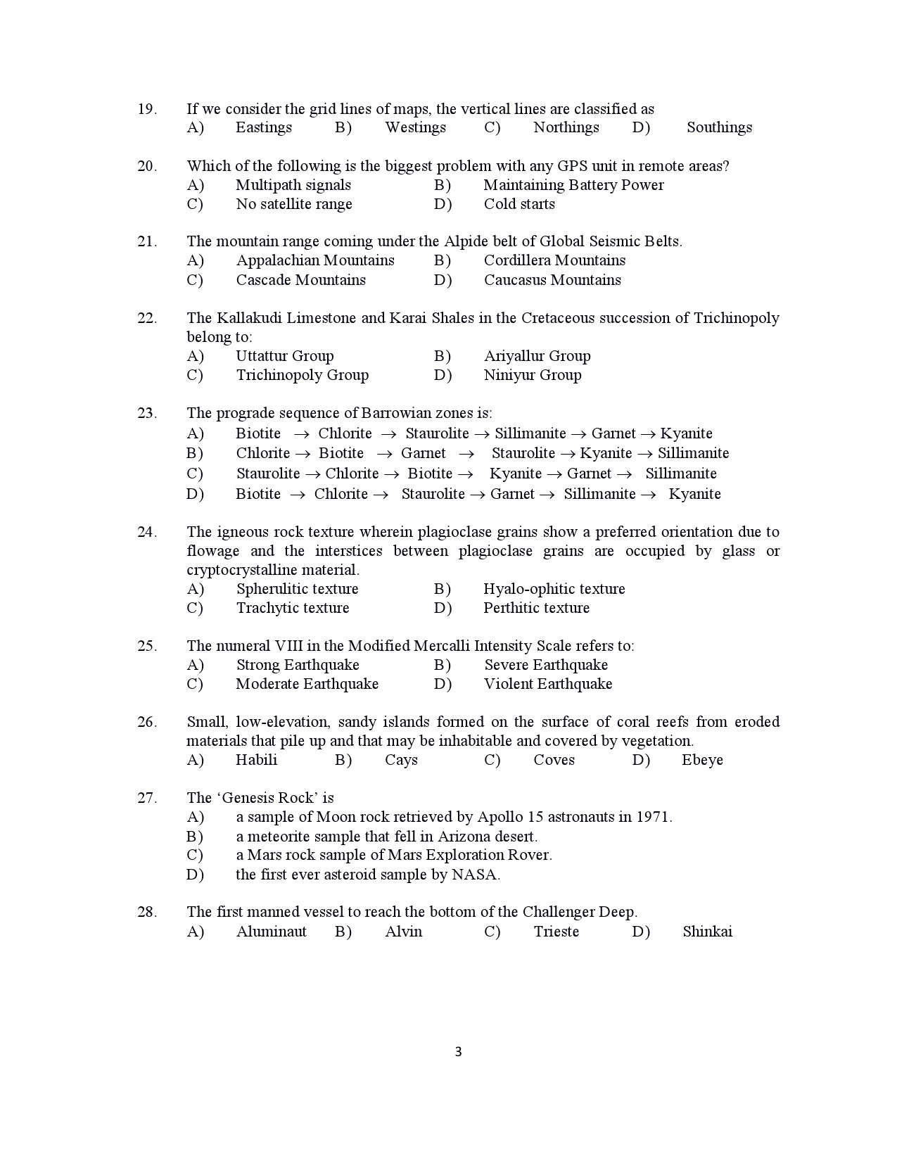 Kerala SET Geology Exam Question Paper July 2021 3