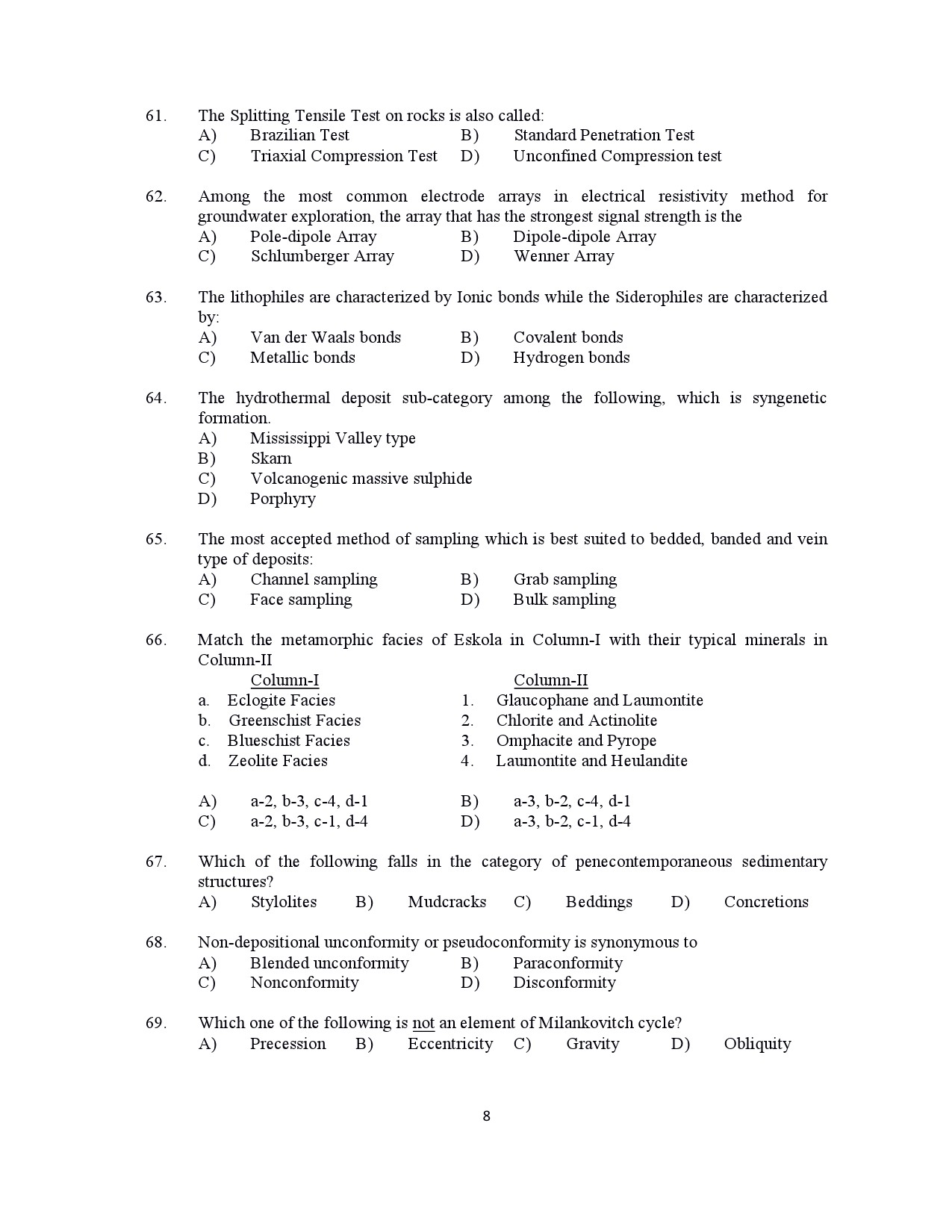 Kerala SET Geology Exam Question Paper July 2021 8