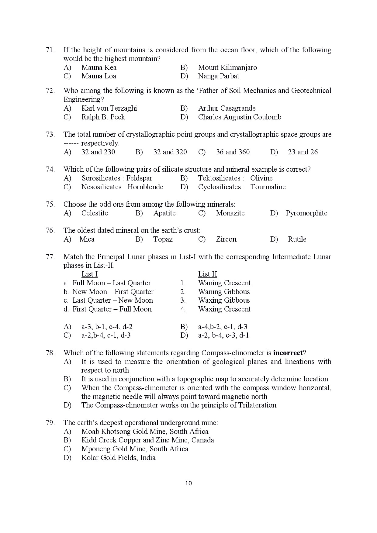 Kerala SET Geology Exam Question Paper July 2022 10
