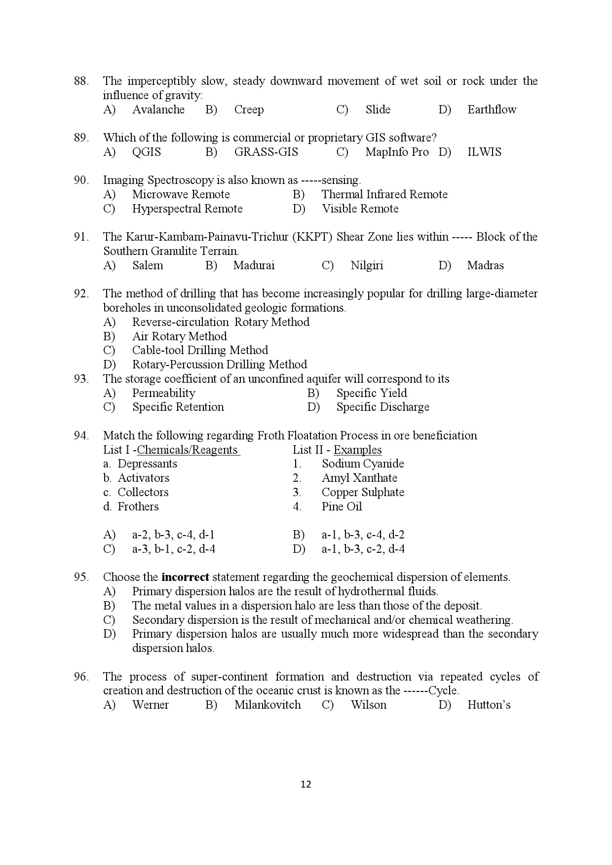 Kerala SET Geology Exam Question Paper July 2022 12