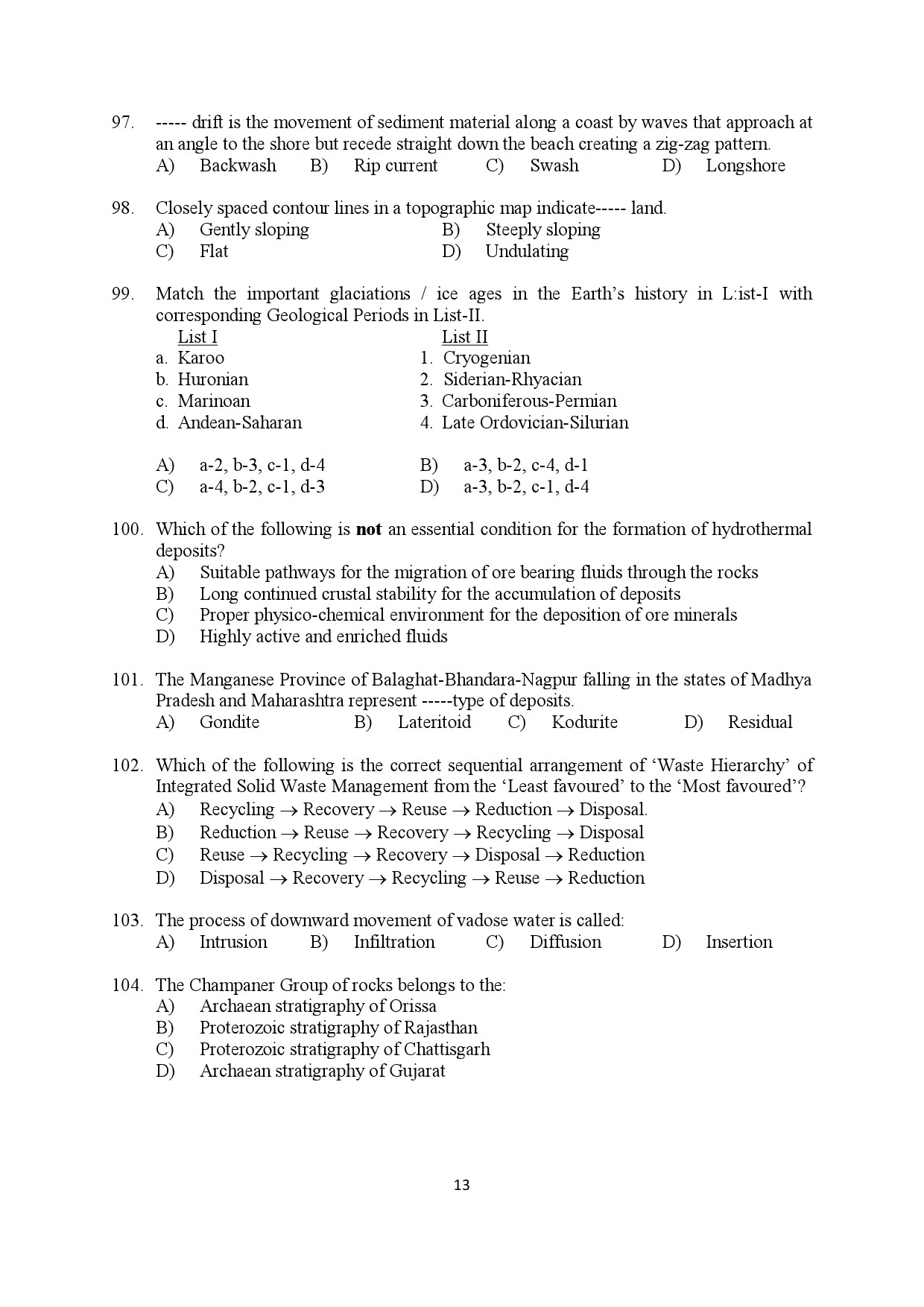 Kerala SET Geology Exam Question Paper July 2022 13