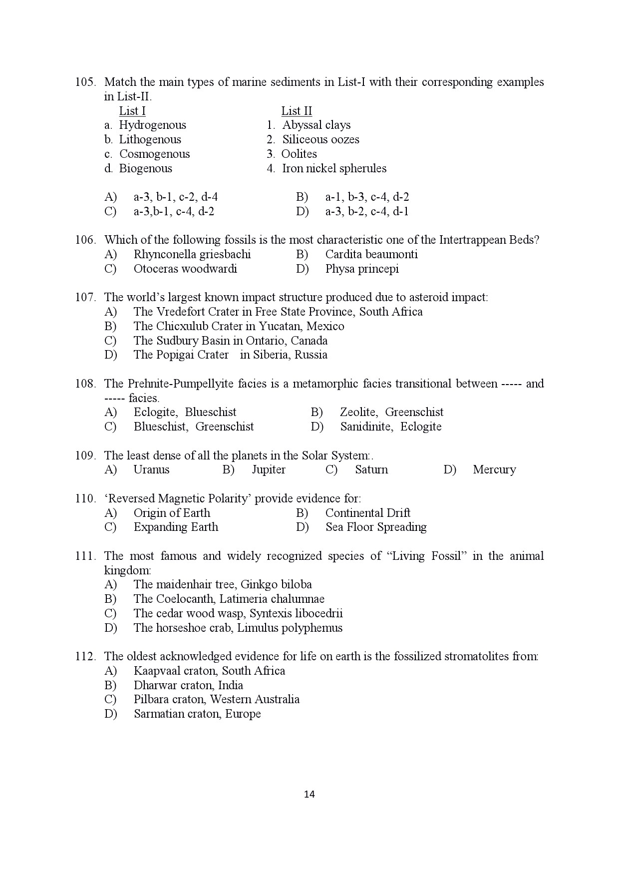 Kerala SET Geology Exam Question Paper July 2022 14