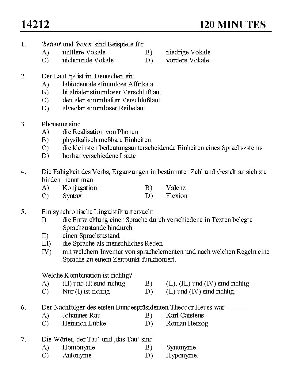 Kerala SET German Exam 2014 Question Code 14212 1