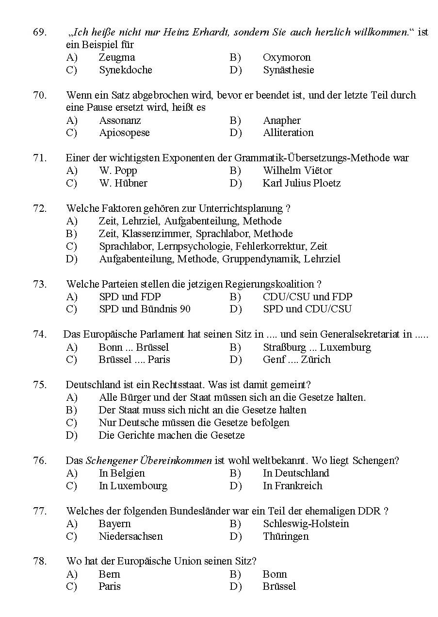 Kerala SET German Exam 2014 Question Code 14212 10