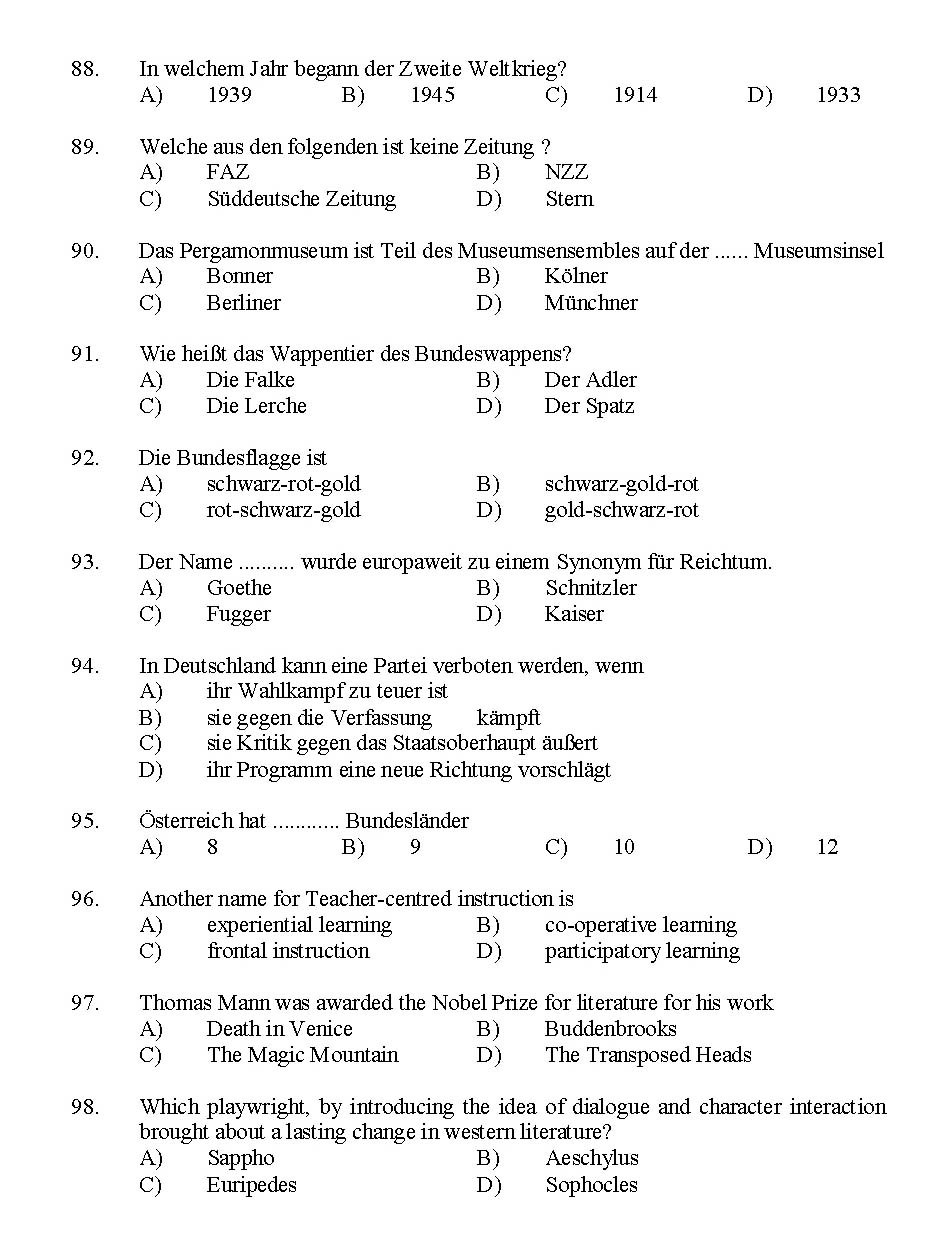 Kerala SET German Exam 2014 Question Code 14212 12