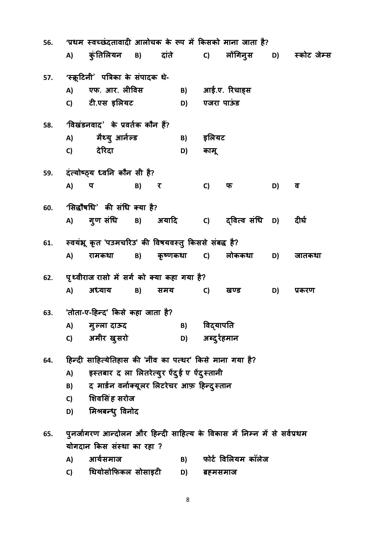 Kerala SET Hindi Exam Question Paper July 2019 8